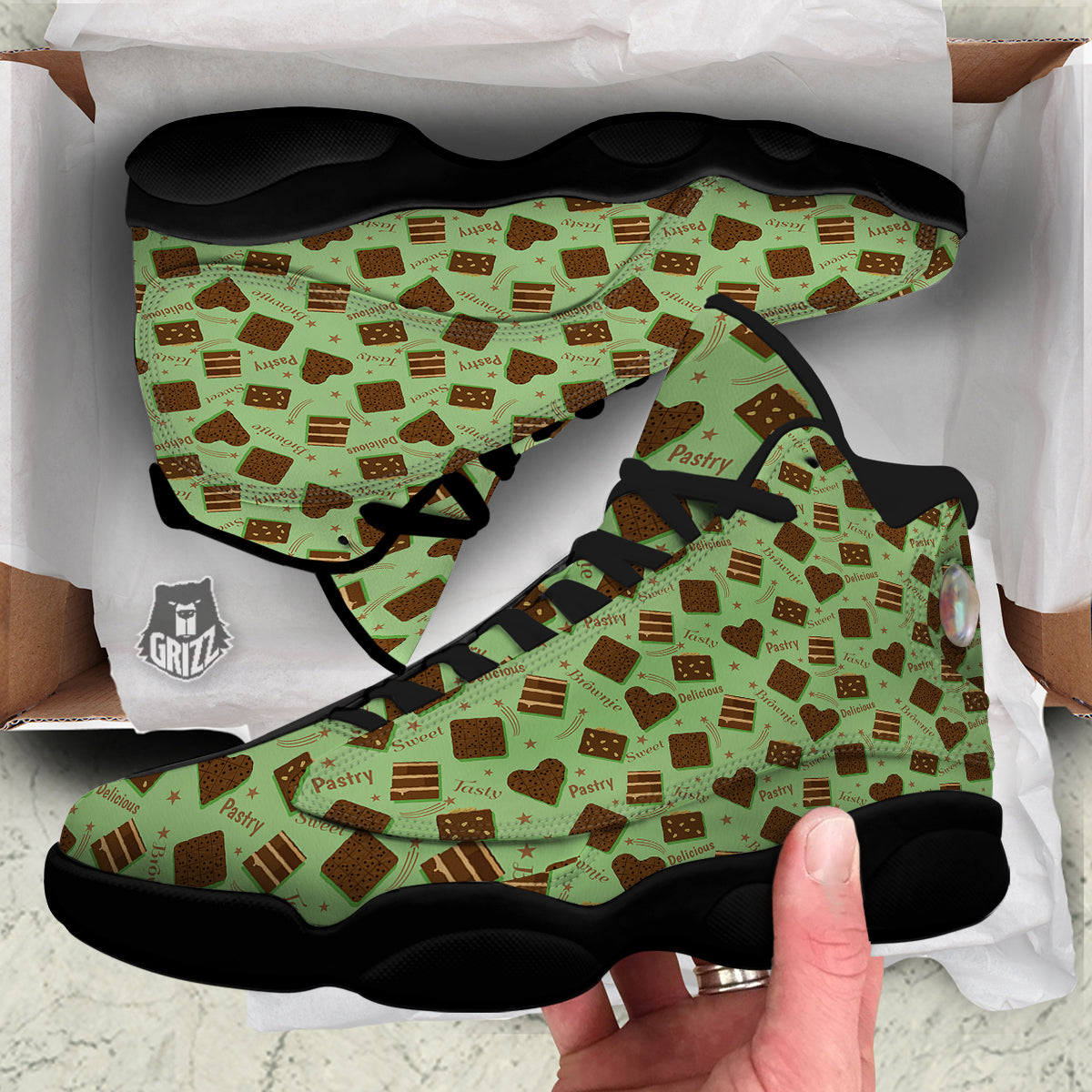 Brownie Delicious Print Pattern Black Basketball Shoes-grizzshop