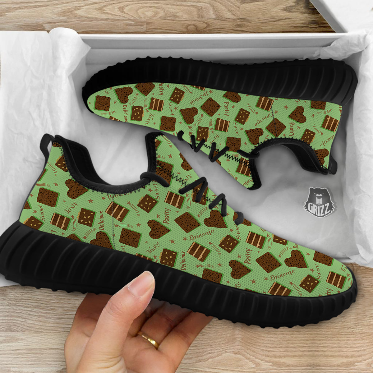 Brownie Delicious Print Pattern Black Walking Shoes-grizzshop