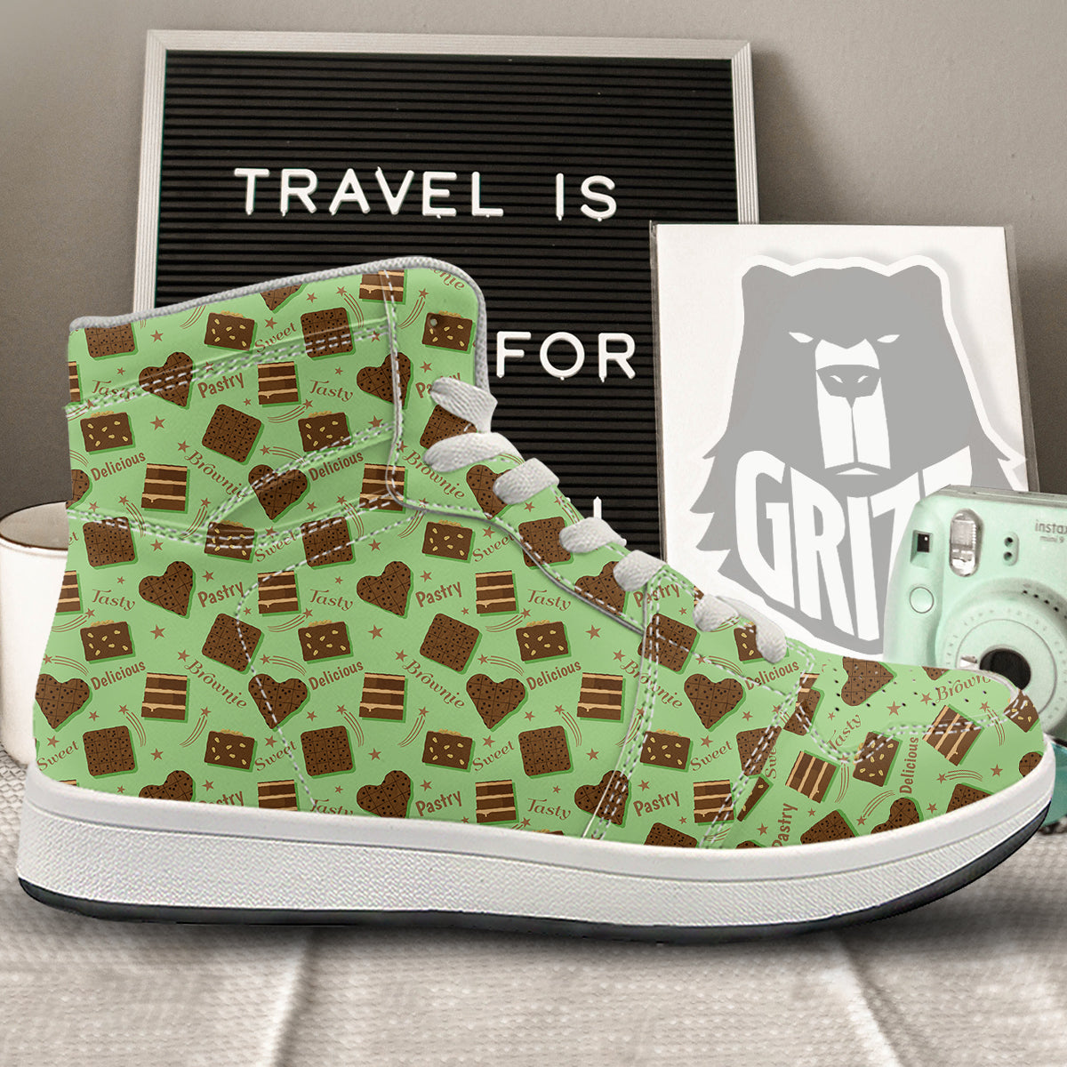 Brownie Delicious Print Pattern High Top Sneakers-grizzshop