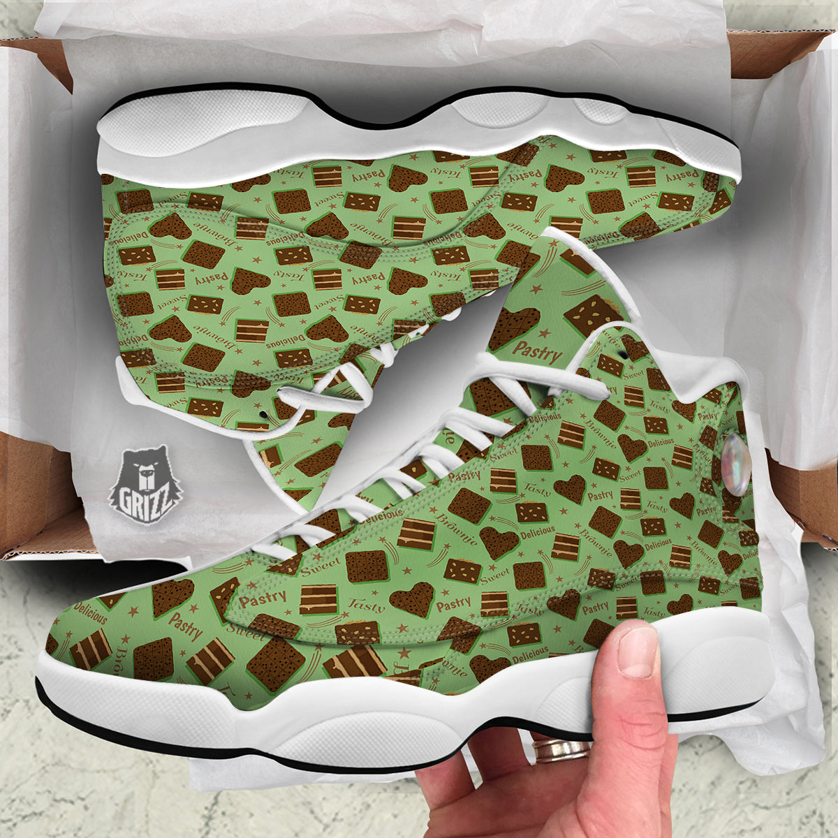 Brownie Delicious Print Pattern White Basketball Shoes-grizzshop