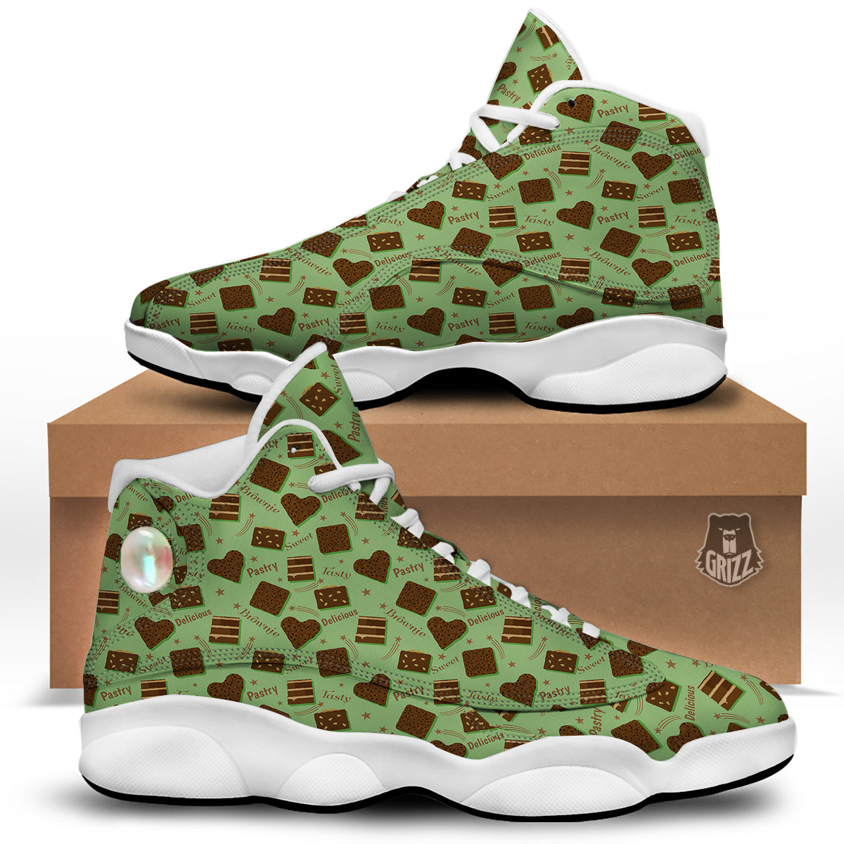 Brownie Delicious Print Pattern White Basketball Shoes-grizzshop