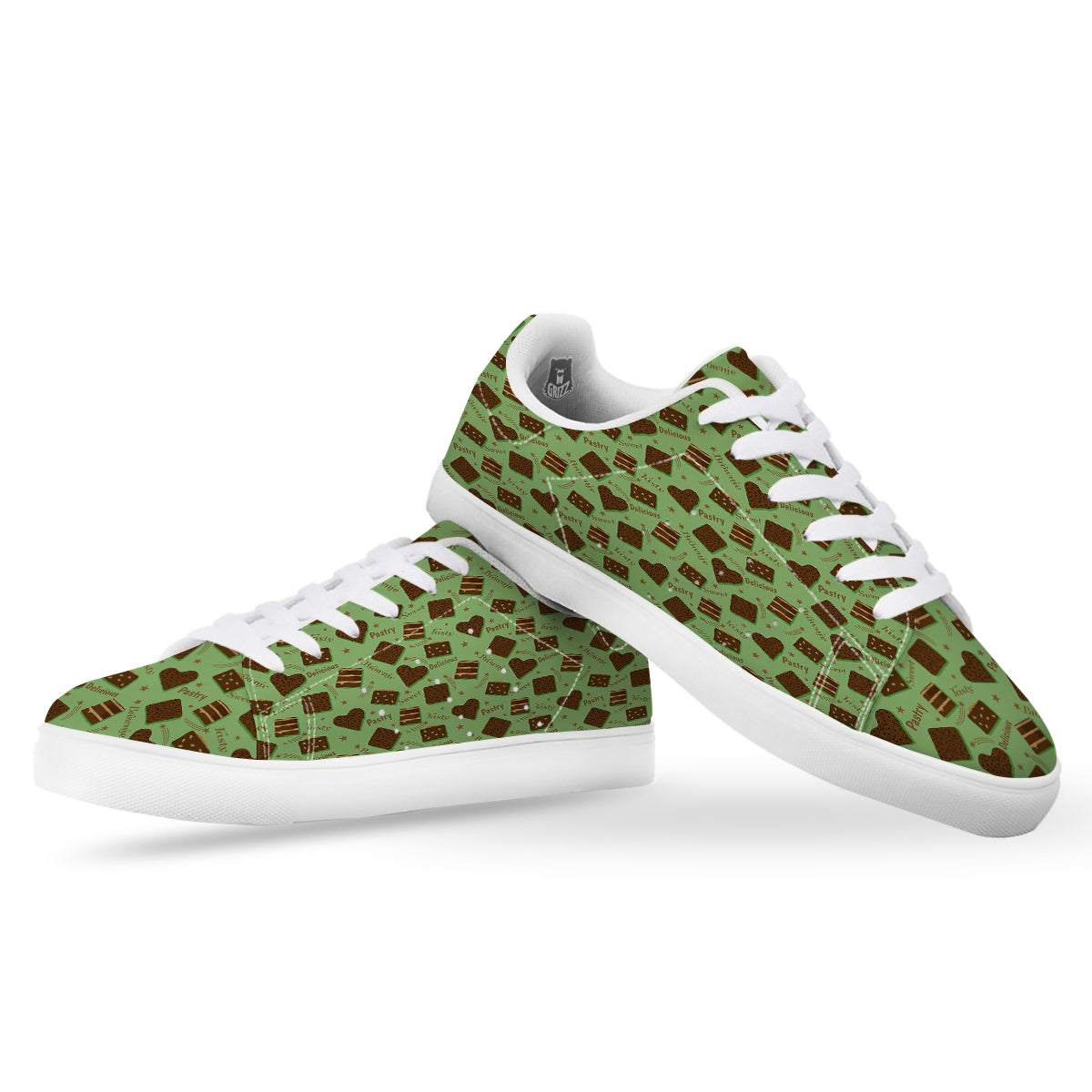 Brownie Delicious Print Pattern White Low Top Sneakers-grizzshop