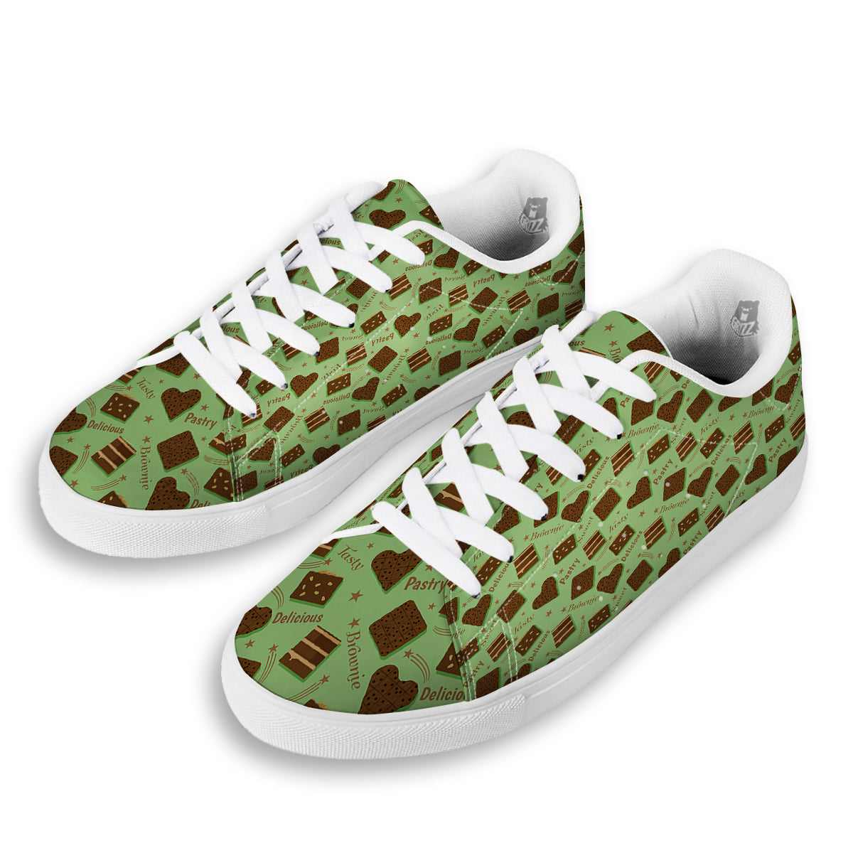 Brownie Delicious Print Pattern White Low Top Sneakers-grizzshop