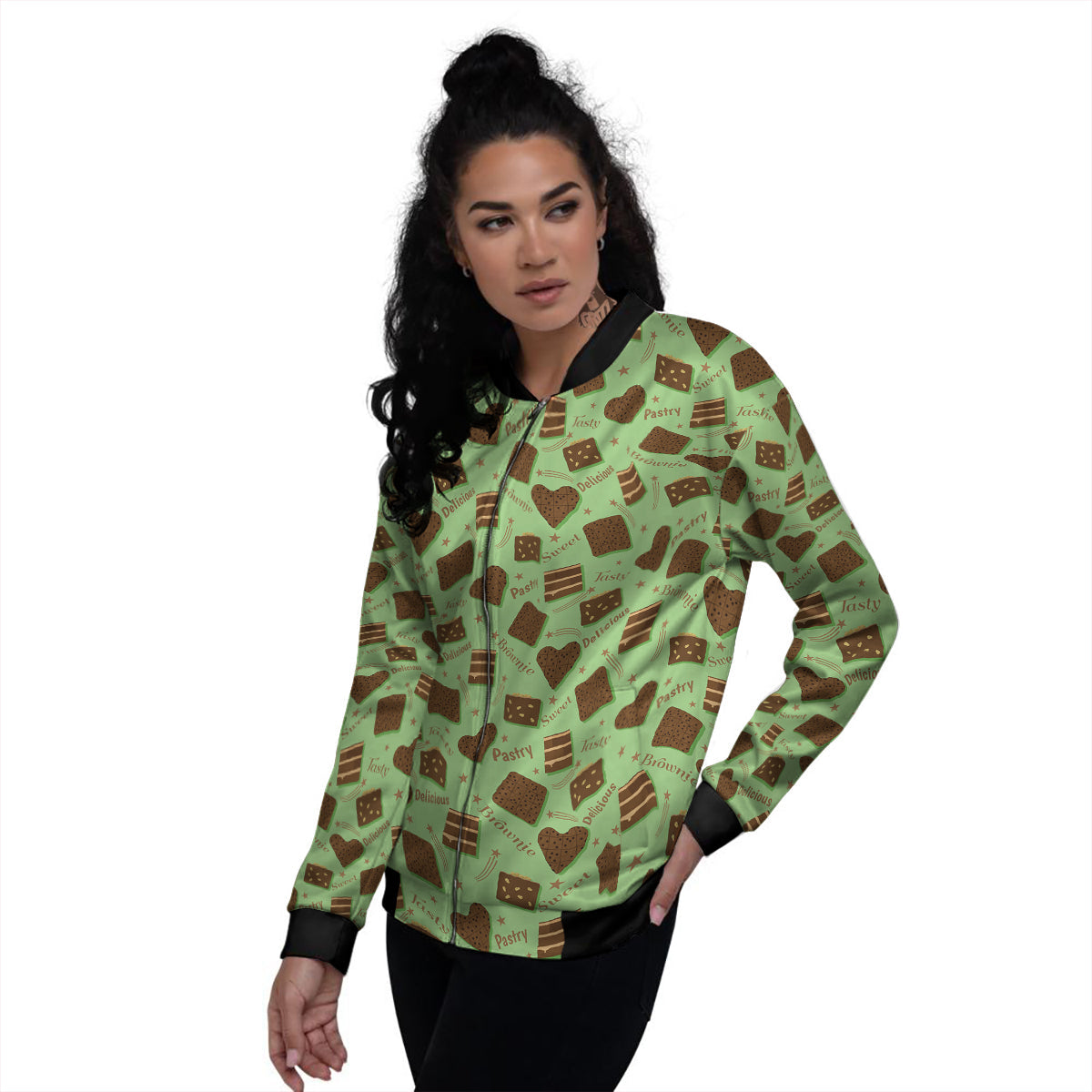 Brownie Delicious Print Pattern Women's Bomber Jacket-grizzshop