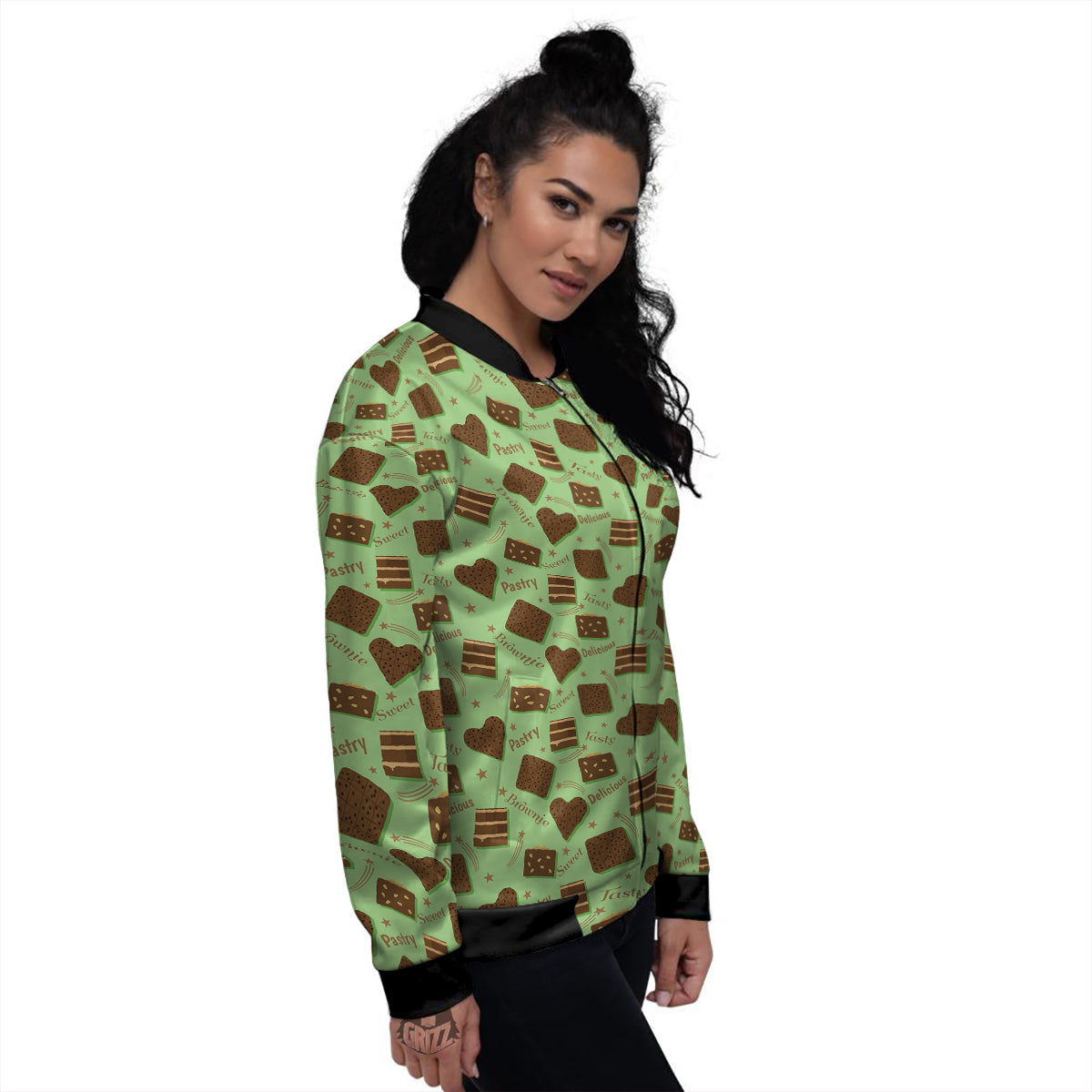 Brownie Delicious Print Pattern Women's Bomber Jacket-grizzshop