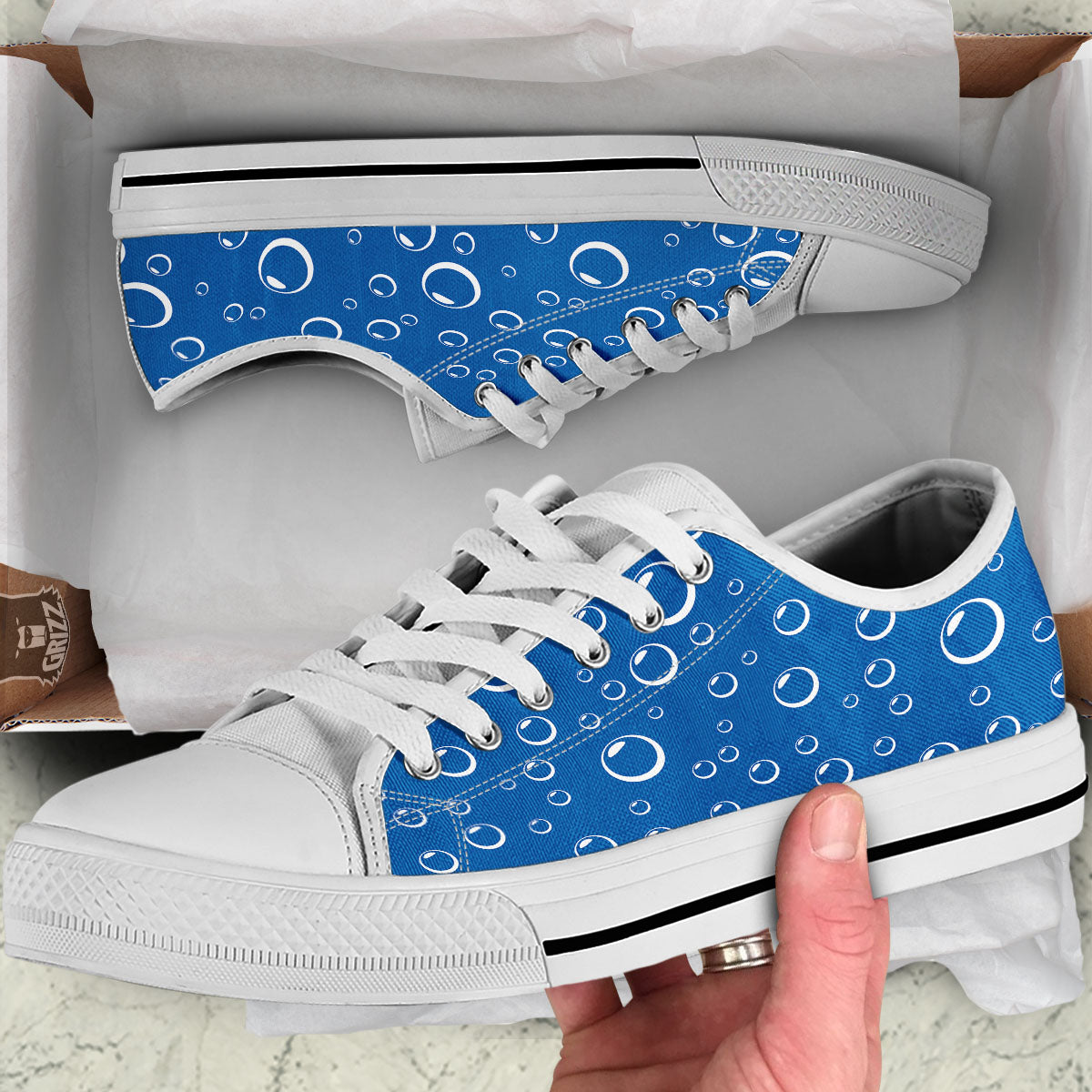 Bubble Ocean Print Pattern White Low Top Shoes-grizzshop
