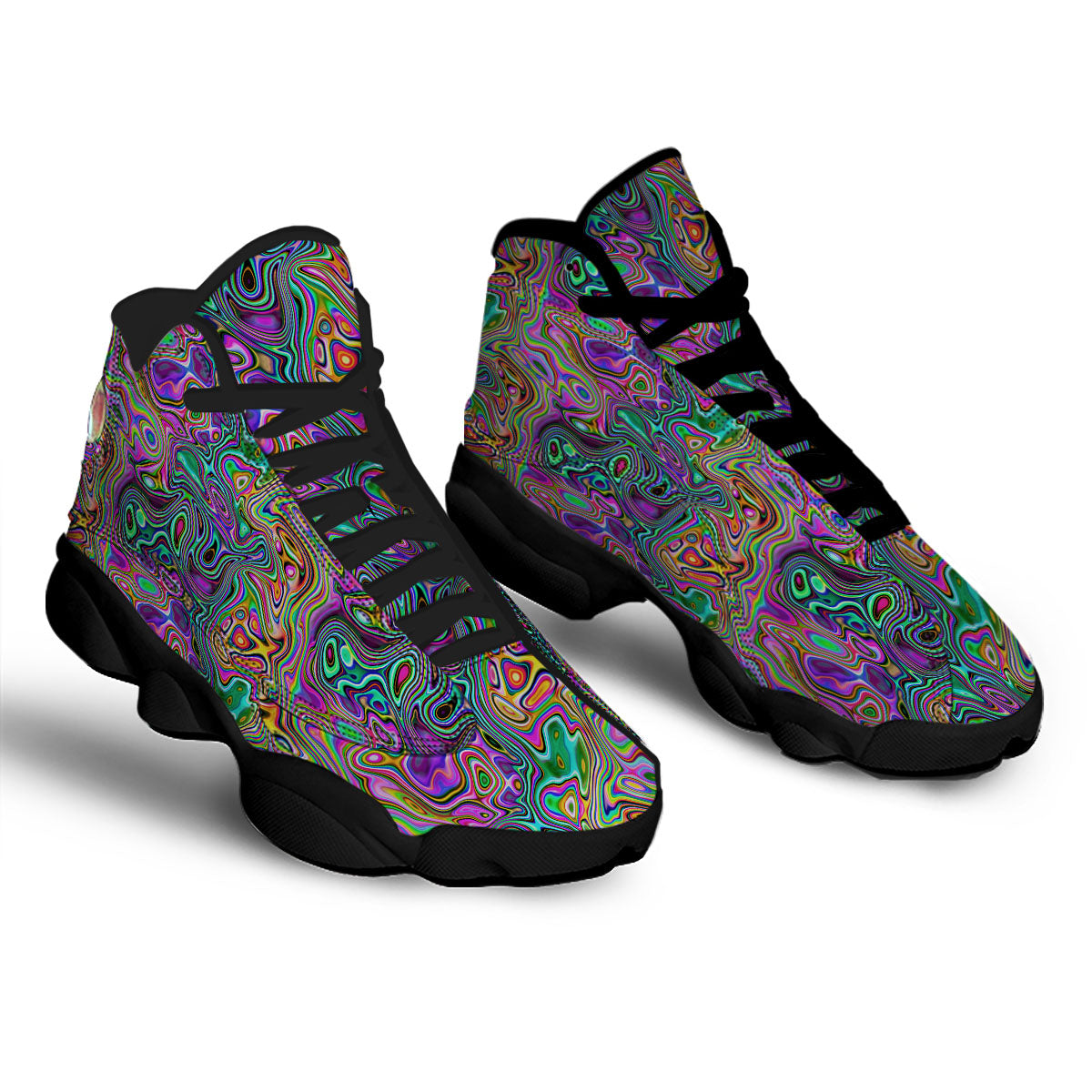 Bubble Psychedelic Print Pattern Black Basketball Shoes-grizzshop