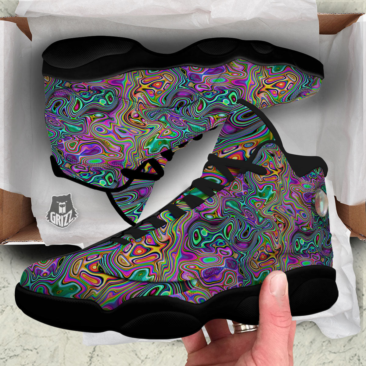 Bubble Psychedelic Print Pattern Black Basketball Shoes-grizzshop