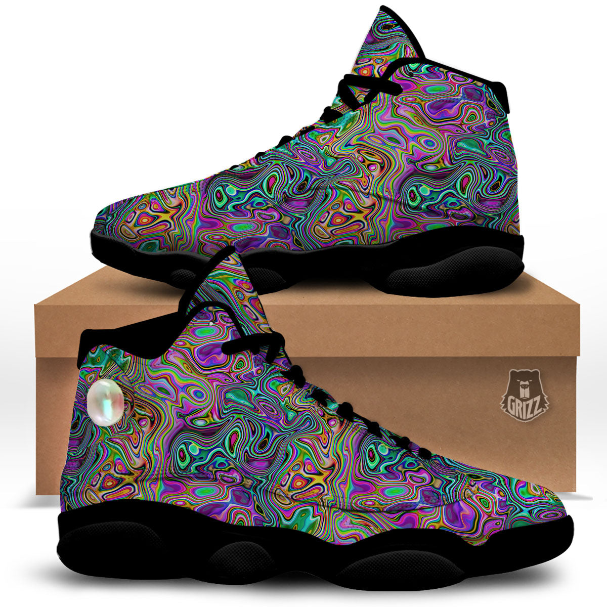 Bubble Psychedelic Print Pattern Black Basketball Shoes-grizzshop