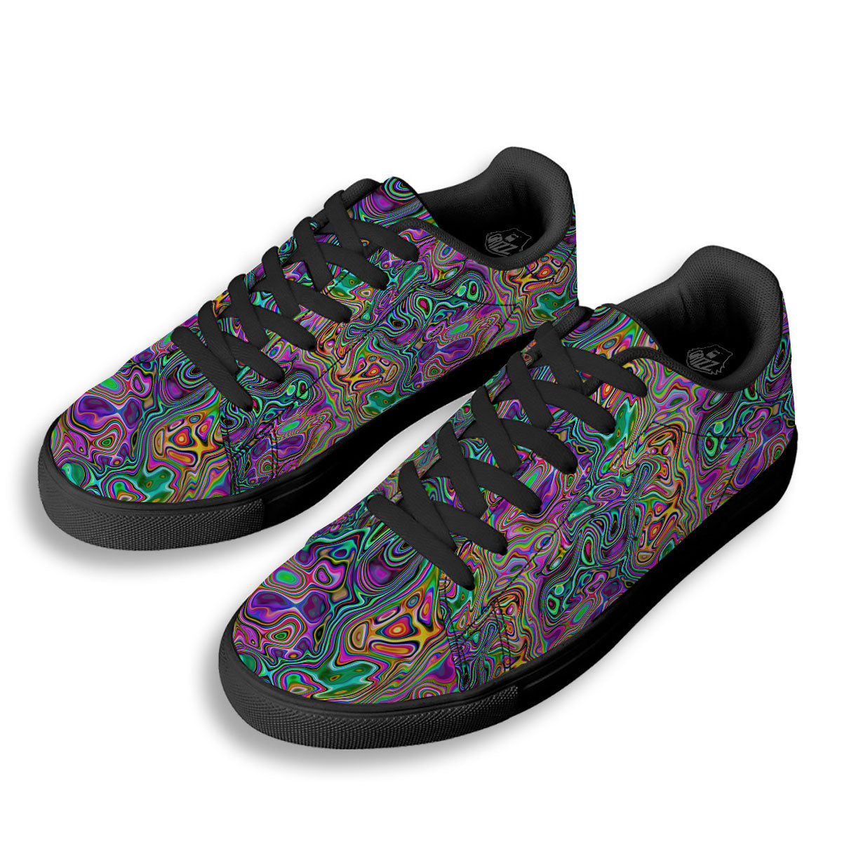 Bubble Psychedelic Print Pattern Black Low Top Sneakers-grizzshop