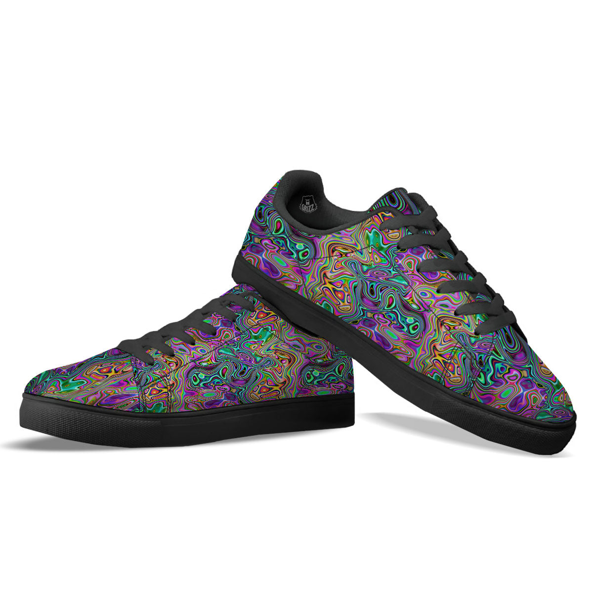 Bubble Psychedelic Print Pattern Black Low Top Sneakers-grizzshop