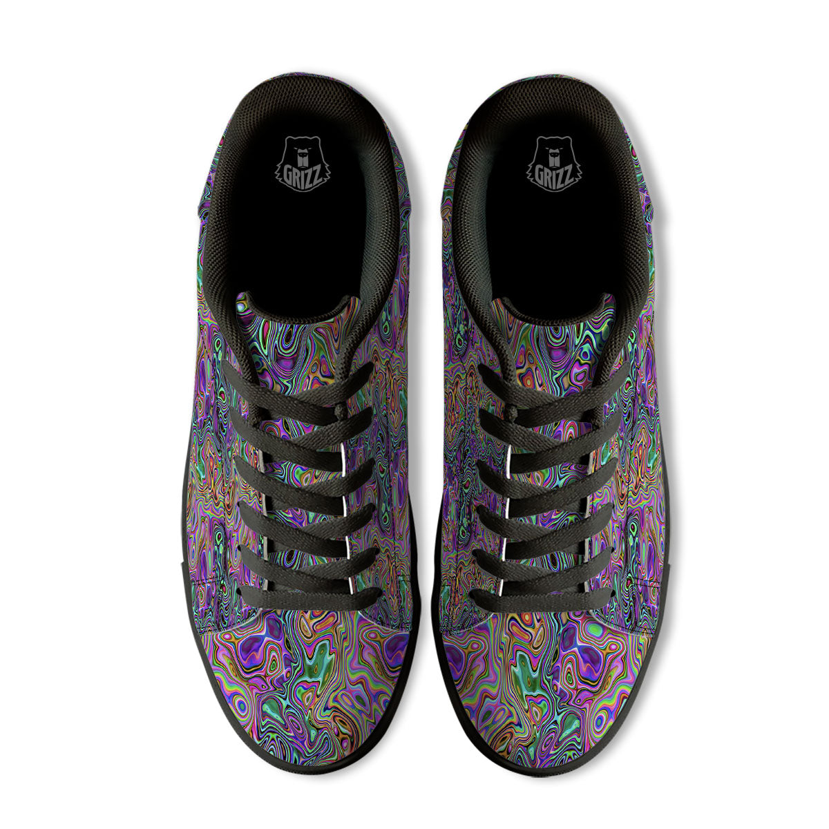 Bubble Psychedelic Print Pattern Black Low Top Sneakers-grizzshop