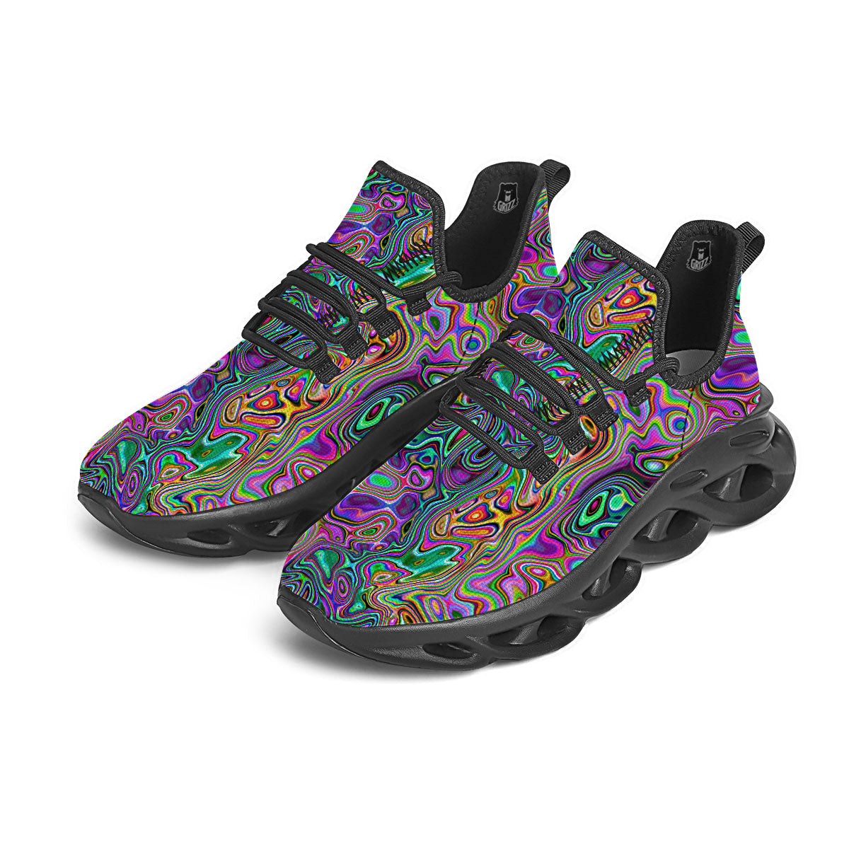 Bubble Psychedelic Print Pattern Black Running Shoes-grizzshop
