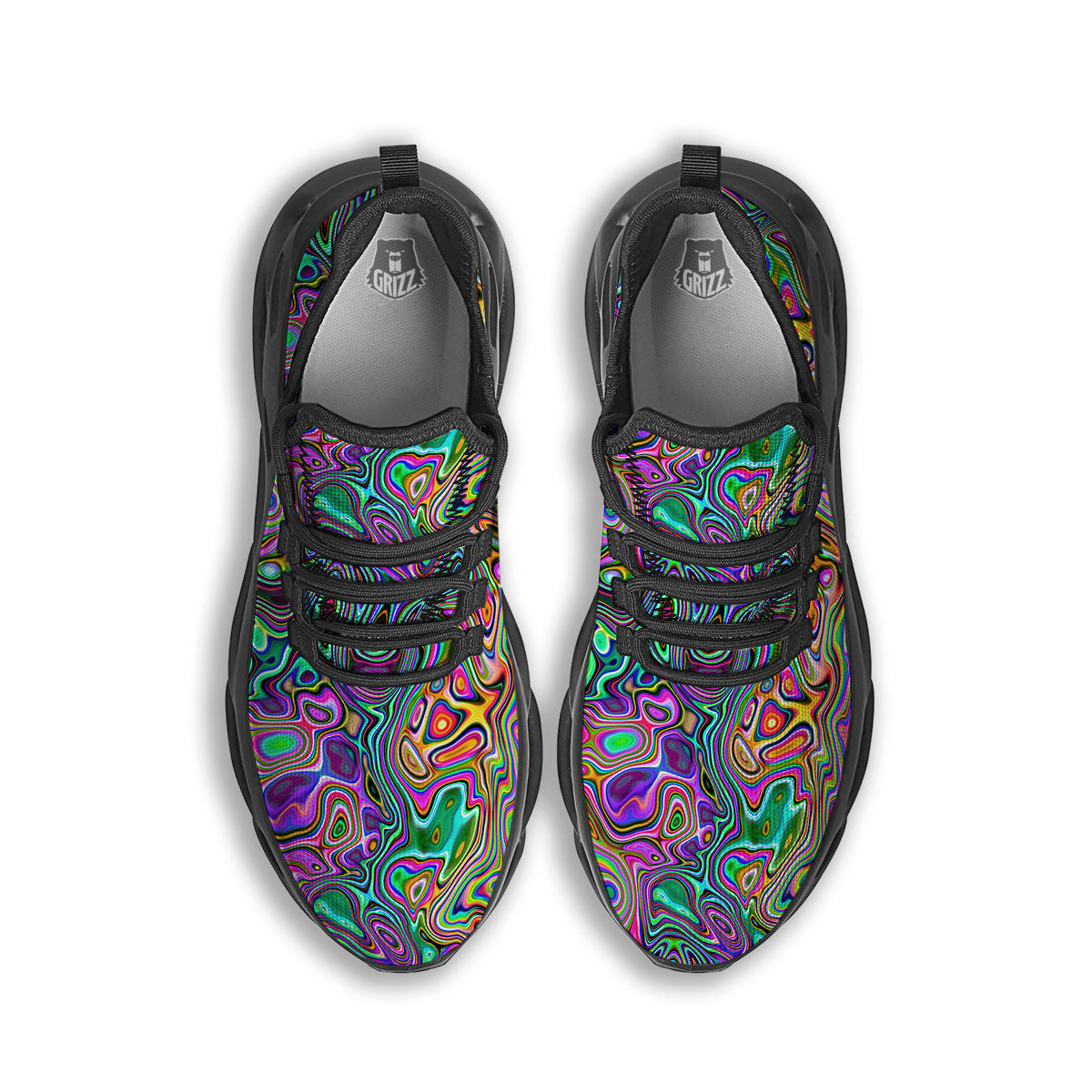 Bubble Psychedelic Print Pattern Black Running Shoes-grizzshop