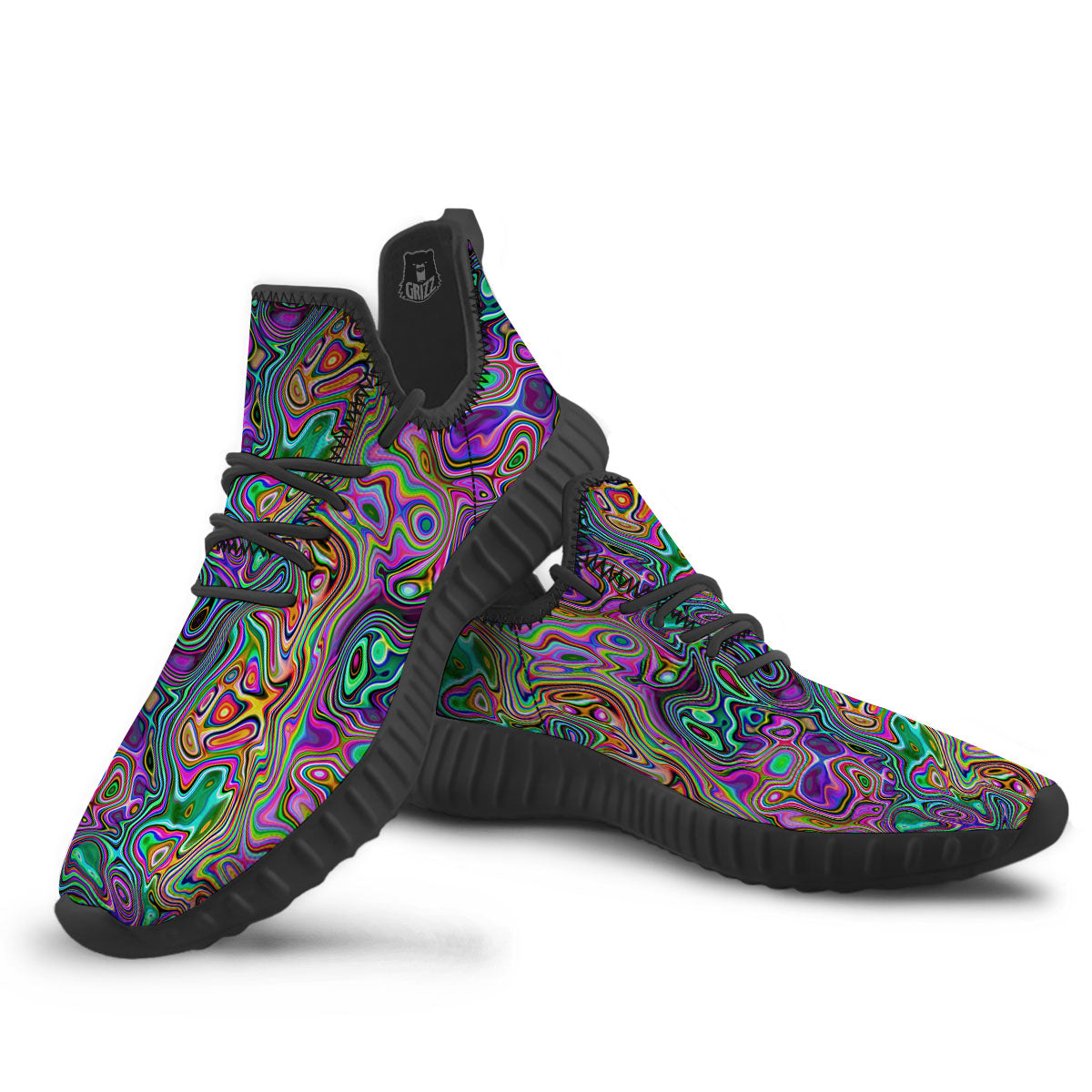 Bubble Psychedelic Print Pattern Black Walking Shoes-grizzshop