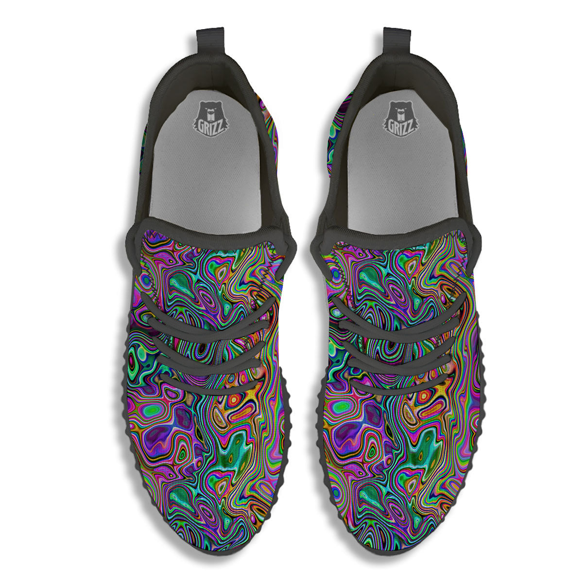 Bubble Psychedelic Print Pattern Black Walking Shoes-grizzshop