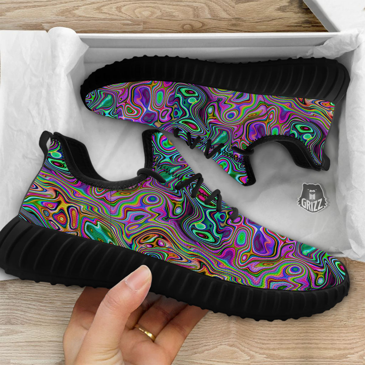 Bubble Psychedelic Print Pattern Black Walking Shoes-grizzshop