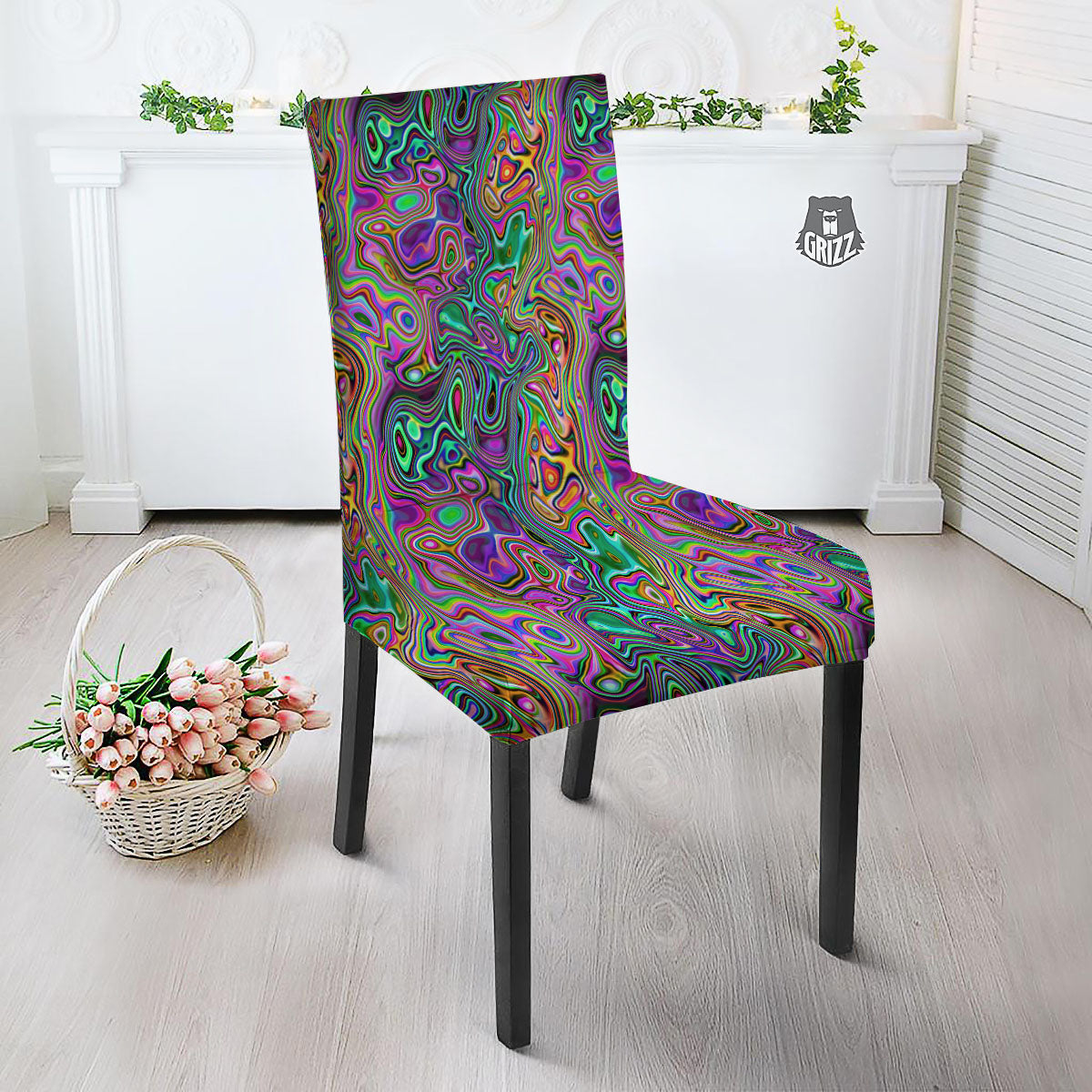 Bubble Psychedelic Print Pattern Dining Chair Slipcover-grizzshop
