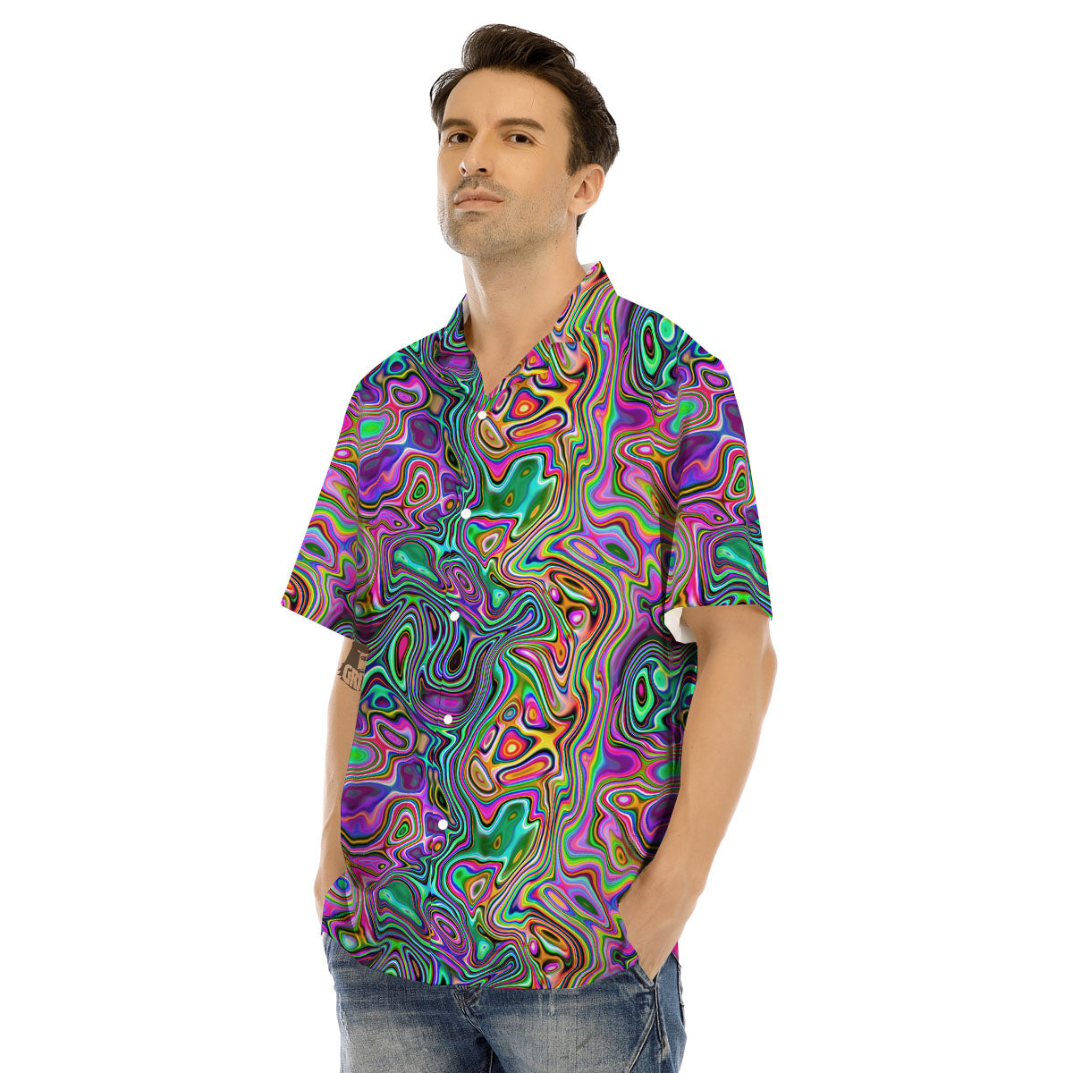 Bubble Psychedelic Print Pattern Men's Hawaiian Shirt-grizzshop