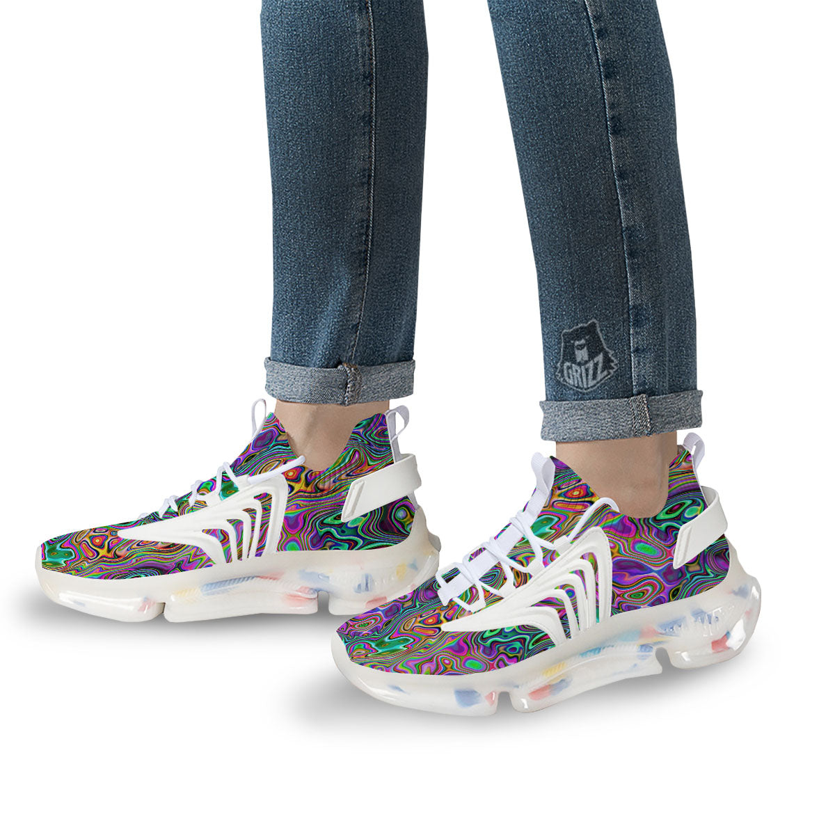 Bubble Psychedelic Print Pattern White Gym Shoes-grizzshop