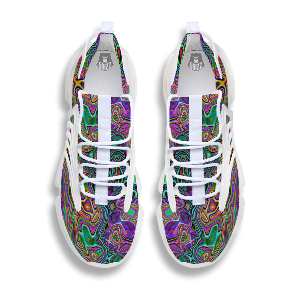 Bubble Psychedelic Print Pattern White Gym Shoes-grizzshop