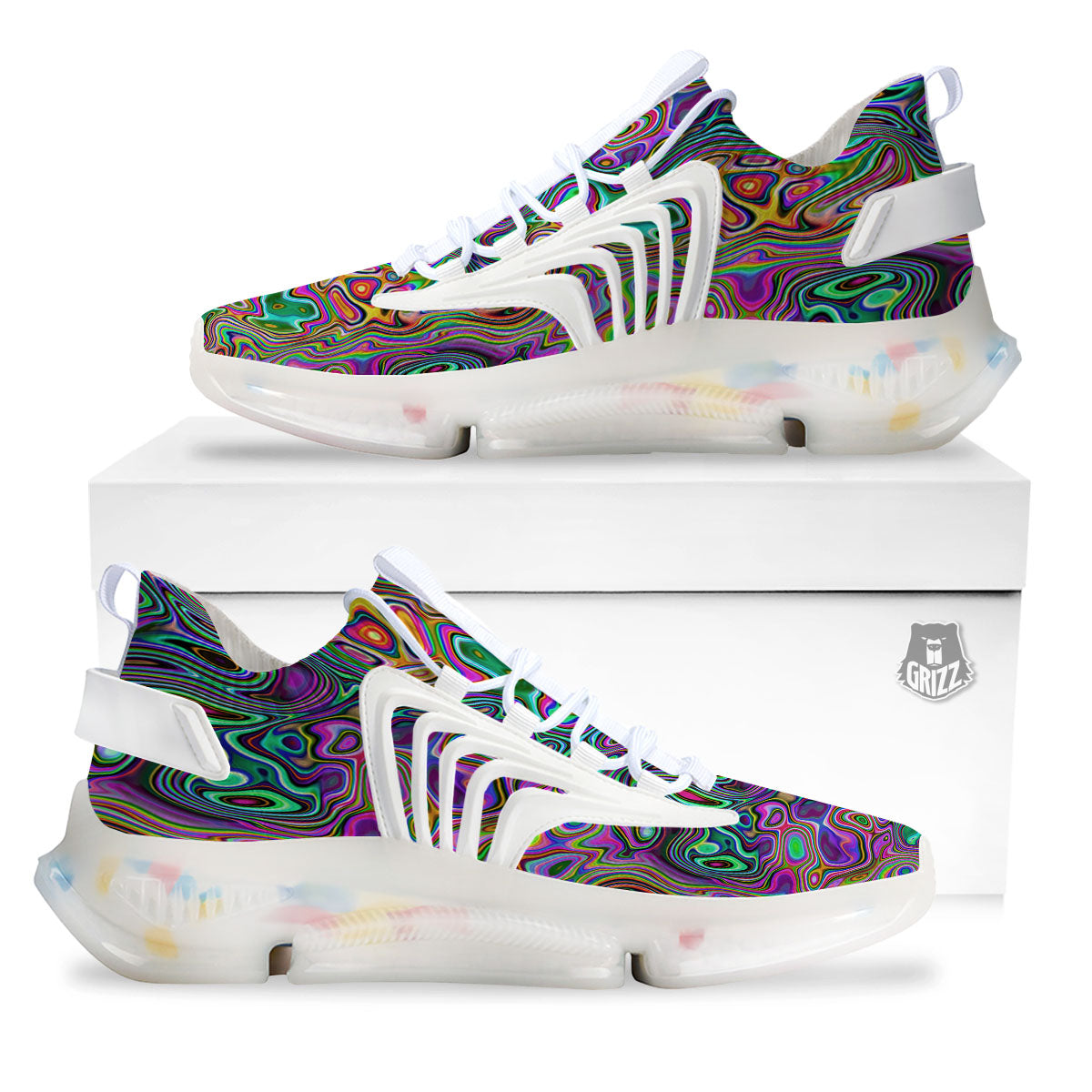 Bubble Psychedelic Print Pattern White Gym Shoes-grizzshop