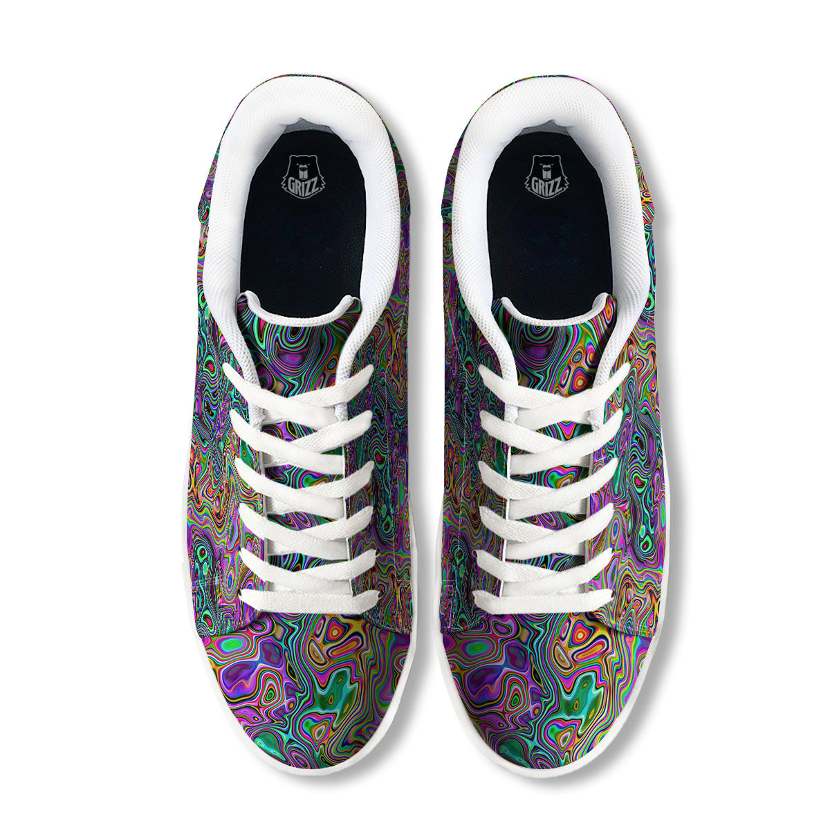 Bubble Psychedelic Print Pattern White Low Top Sneakers-grizzshop