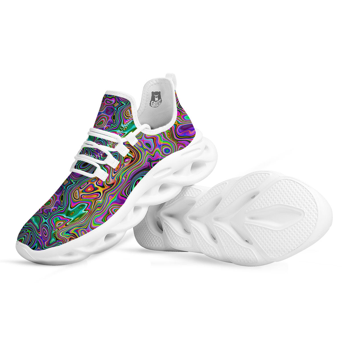 Bubble Psychedelic Print Pattern White Running Shoes-grizzshop
