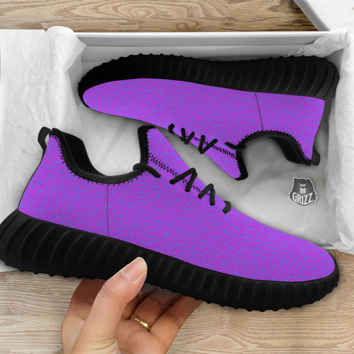 Bubble Purple Print Pattern Black Walking Shoes-grizzshop