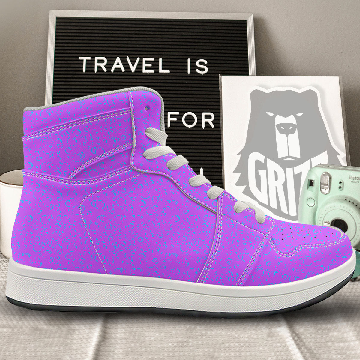 Bubble Purple Print Pattern High Top Sneakers-grizzshop