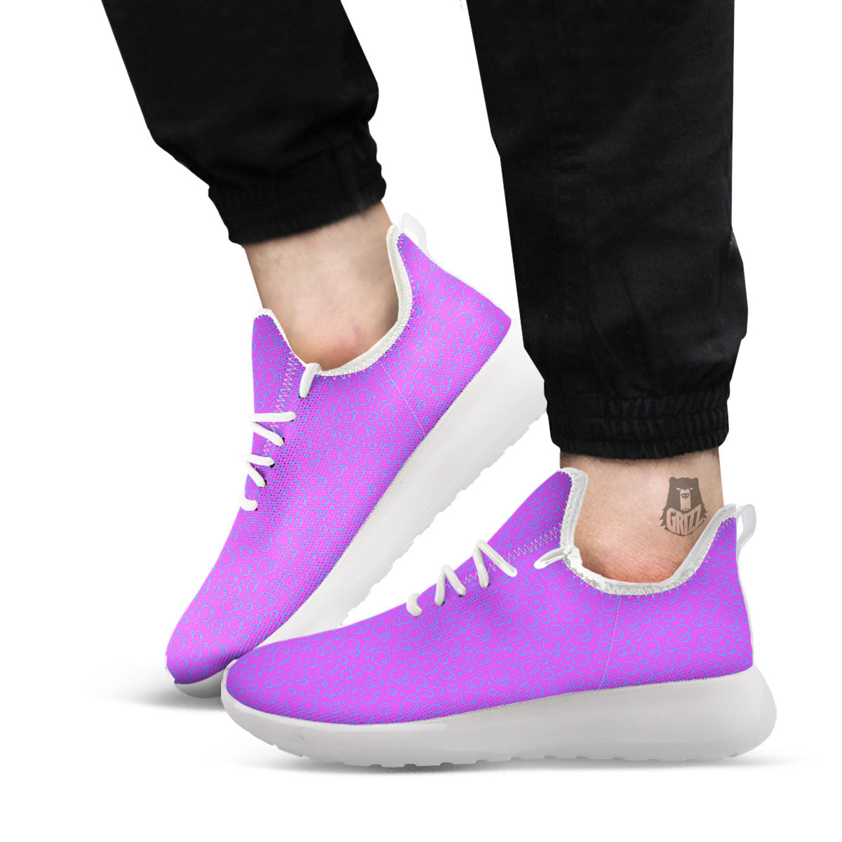 Bubble Purple Print Pattern White Athletic Shoes-grizzshop