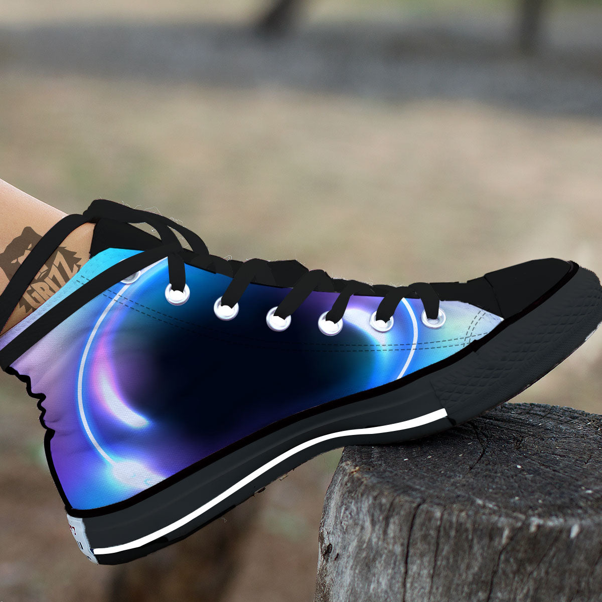 Bubble Rave Print Black High Top Shoes-grizzshop