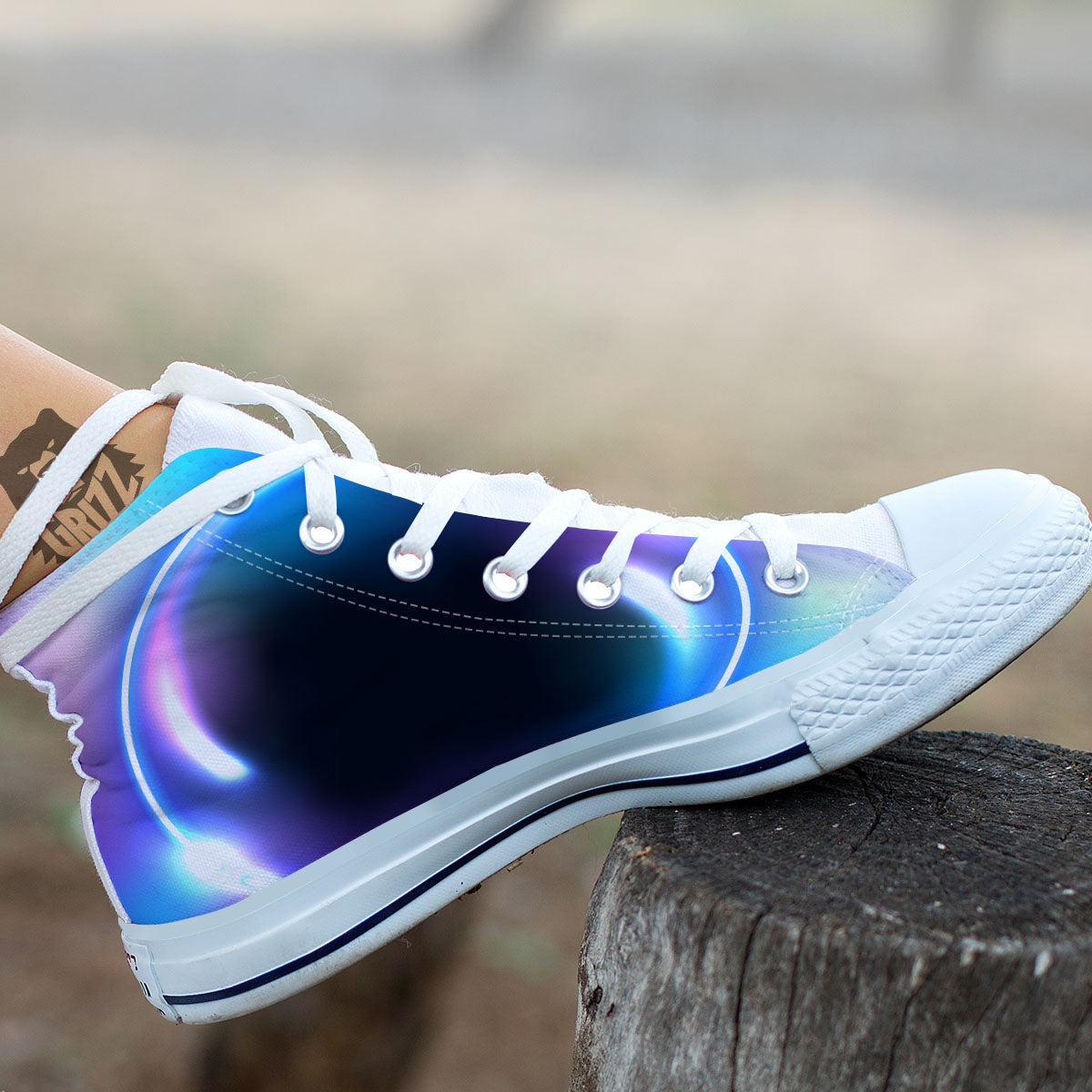 Bubble Rave Print White High Top Shoes-grizzshop