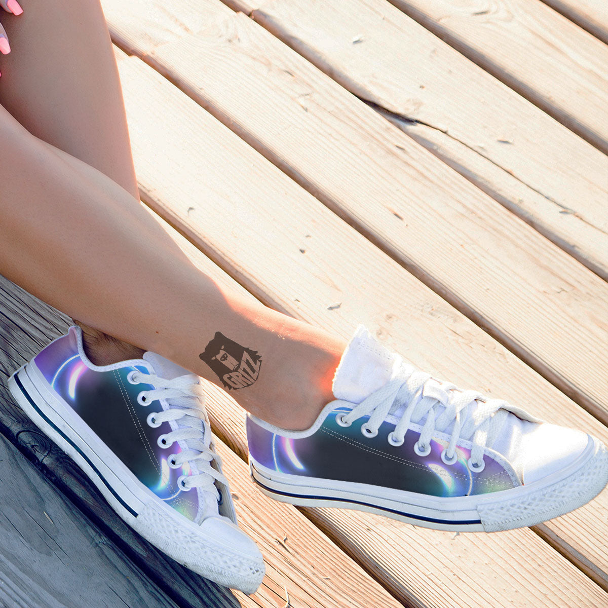 Bubble Rave Print White Low Top Shoes-grizzshop