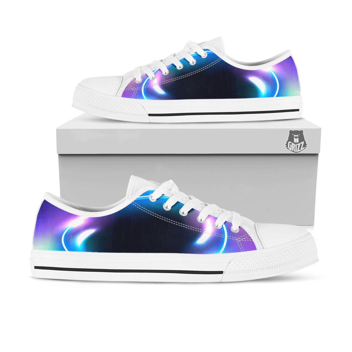 Bubble Rave Print White Low Top Shoes-grizzshop