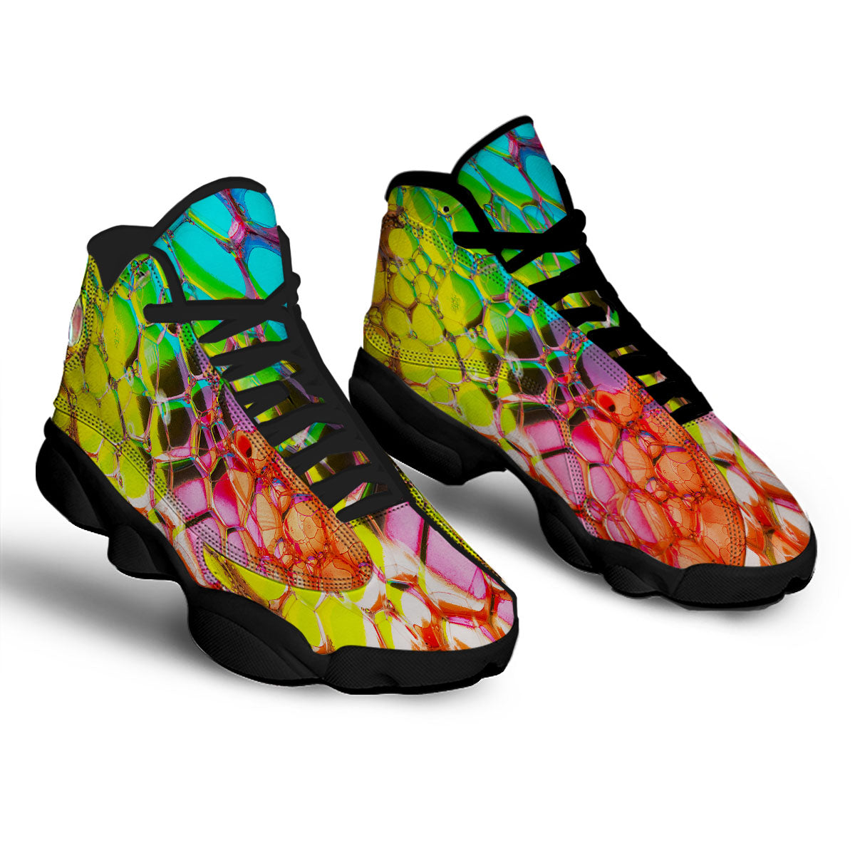 Bubble Soap Psychedelic Print Black Basketball Shoes-grizzshop