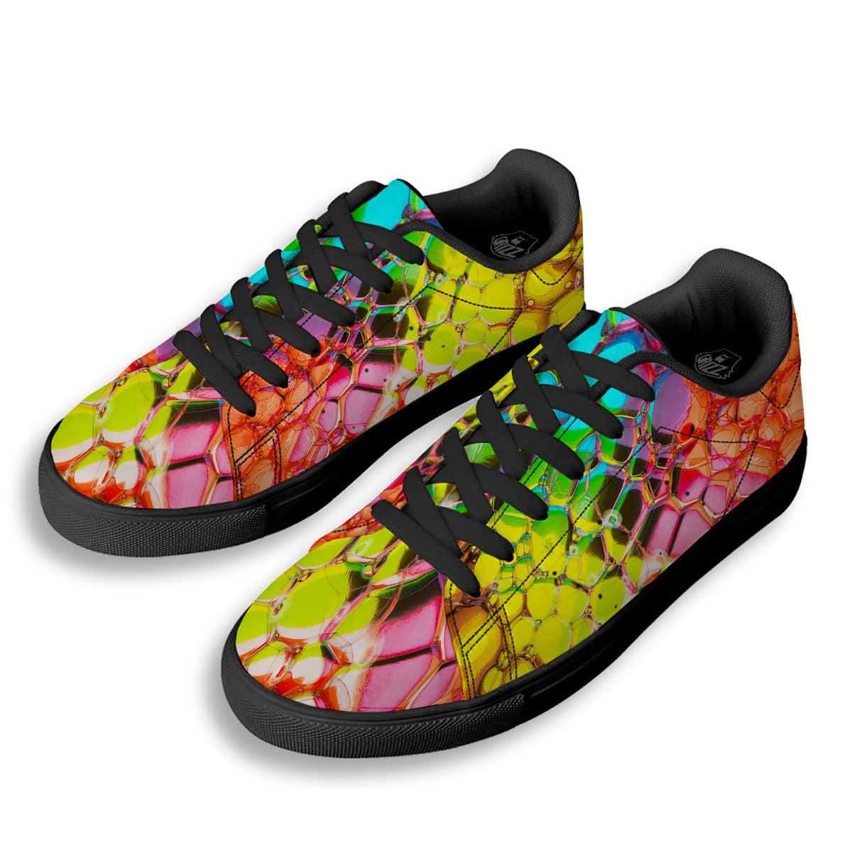 Bubble Soap Psychedelic Print Black Low Top Sneakers-grizzshop
