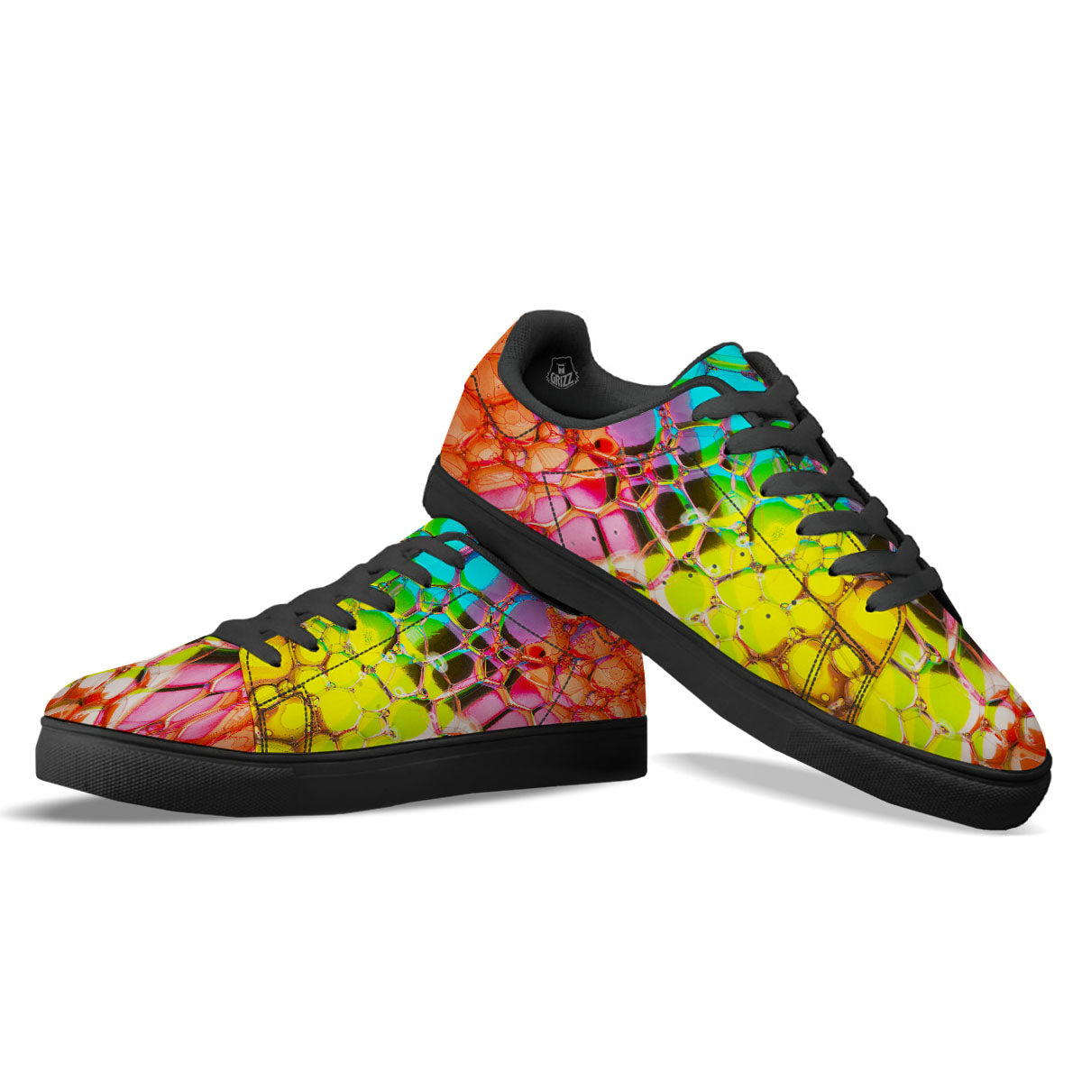 Bubble Soap Psychedelic Print Black Low Top Sneakers-grizzshop