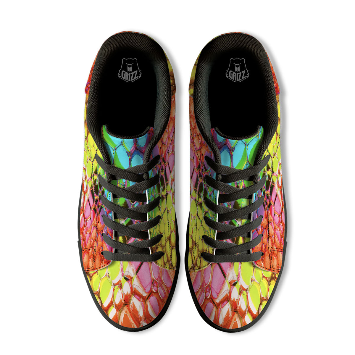 Bubble Soap Psychedelic Print Black Low Top Sneakers-grizzshop