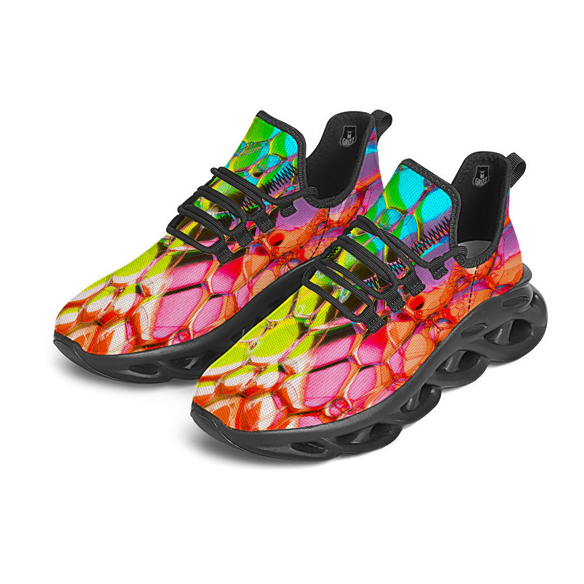 Bubble Soap Psychedelic Print Black Running Shoes-grizzshop