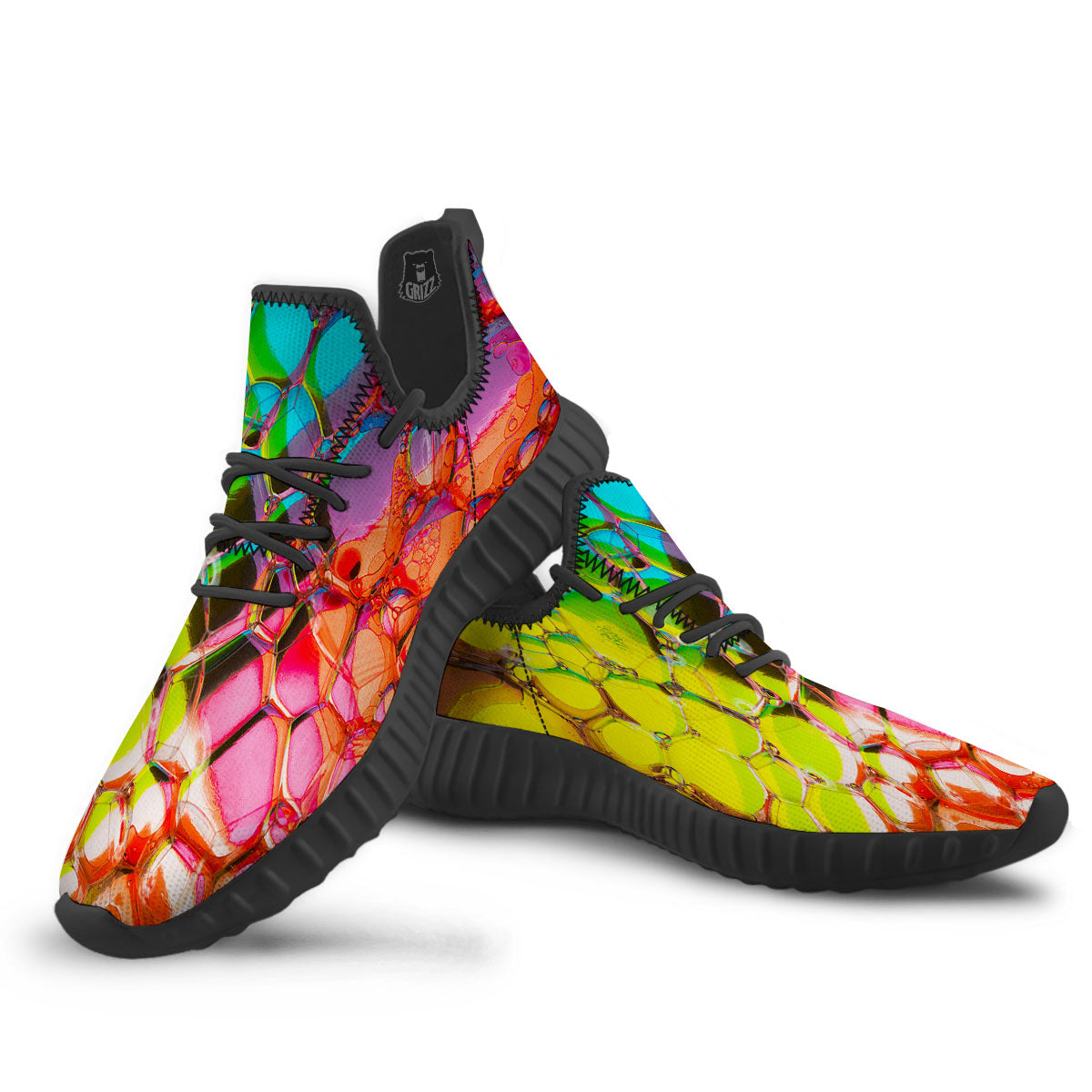 Bubble Soap Psychedelic Print Black Walking Shoes-grizzshop
