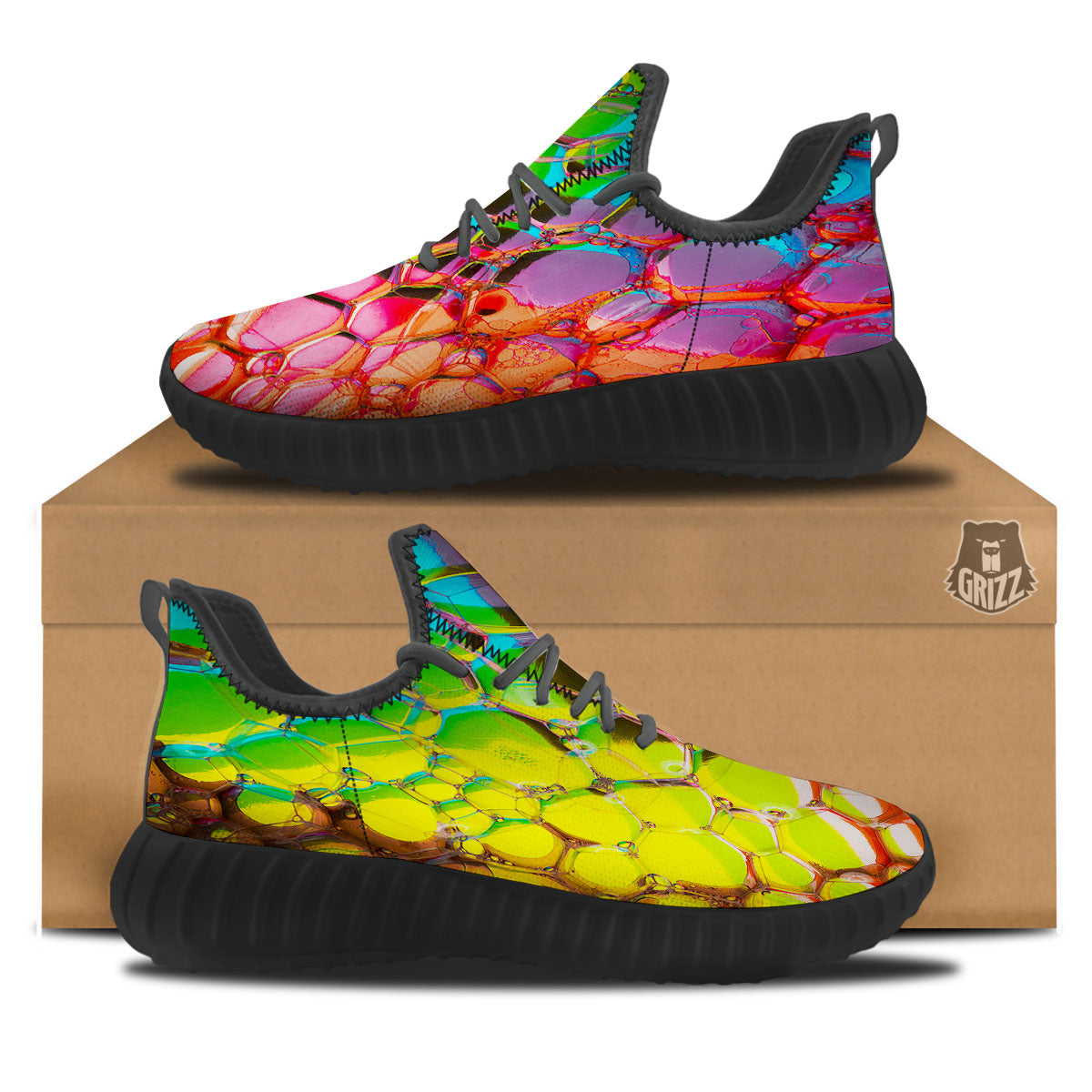 Bubble Soap Psychedelic Print Black Walking Shoes-grizzshop
