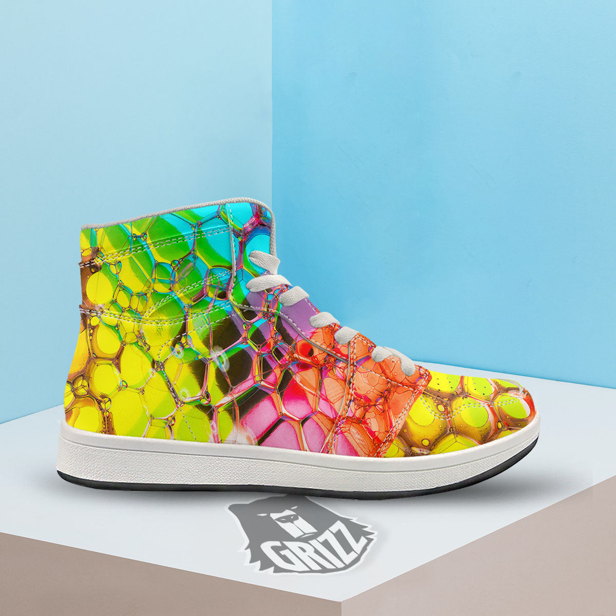 Bubble Soap Psychedelic Print High Top Sneakers-grizzshop
