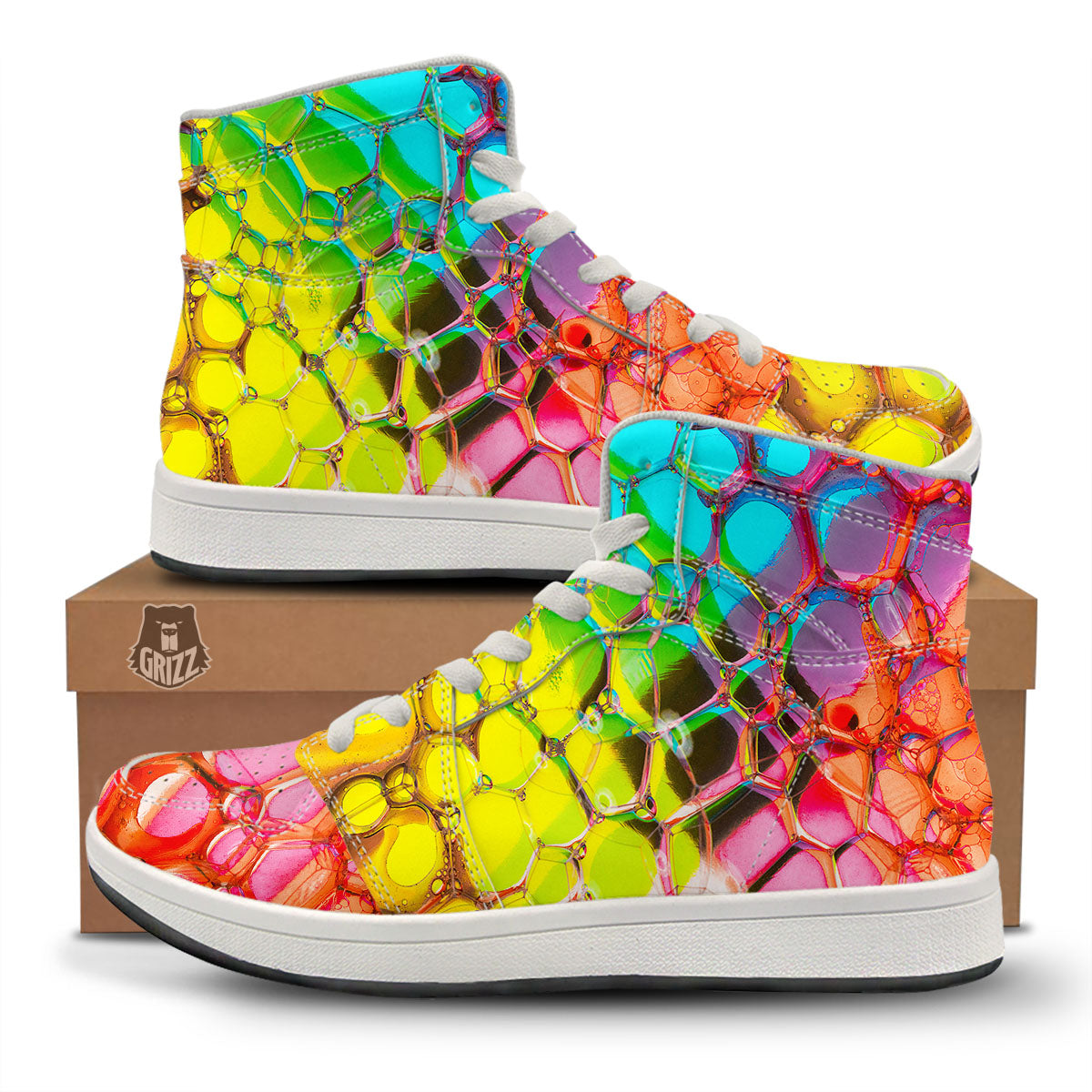 Bubble Soap Psychedelic Print High Top Sneakers-grizzshop