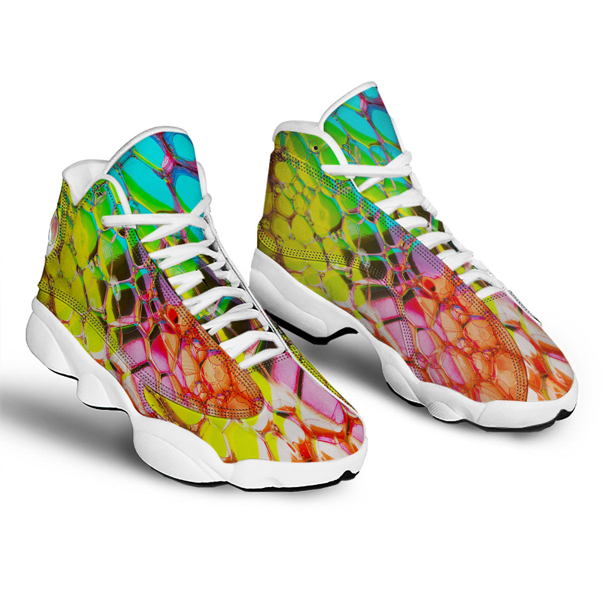 Bubble Soap Psychedelic Print White Basketball Shoes-grizzshop
