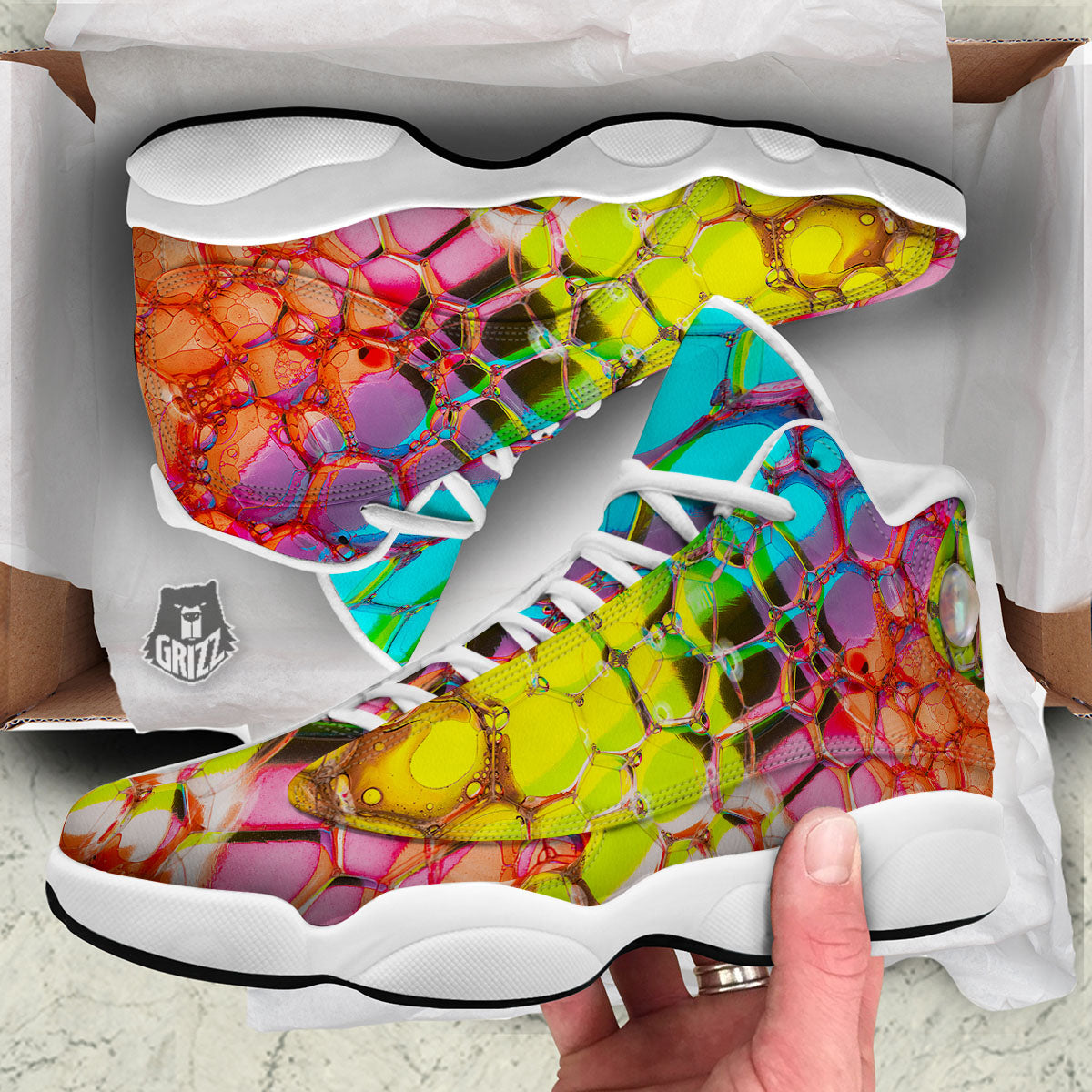 Bubble Soap Psychedelic Print White Basketball Shoes-grizzshop