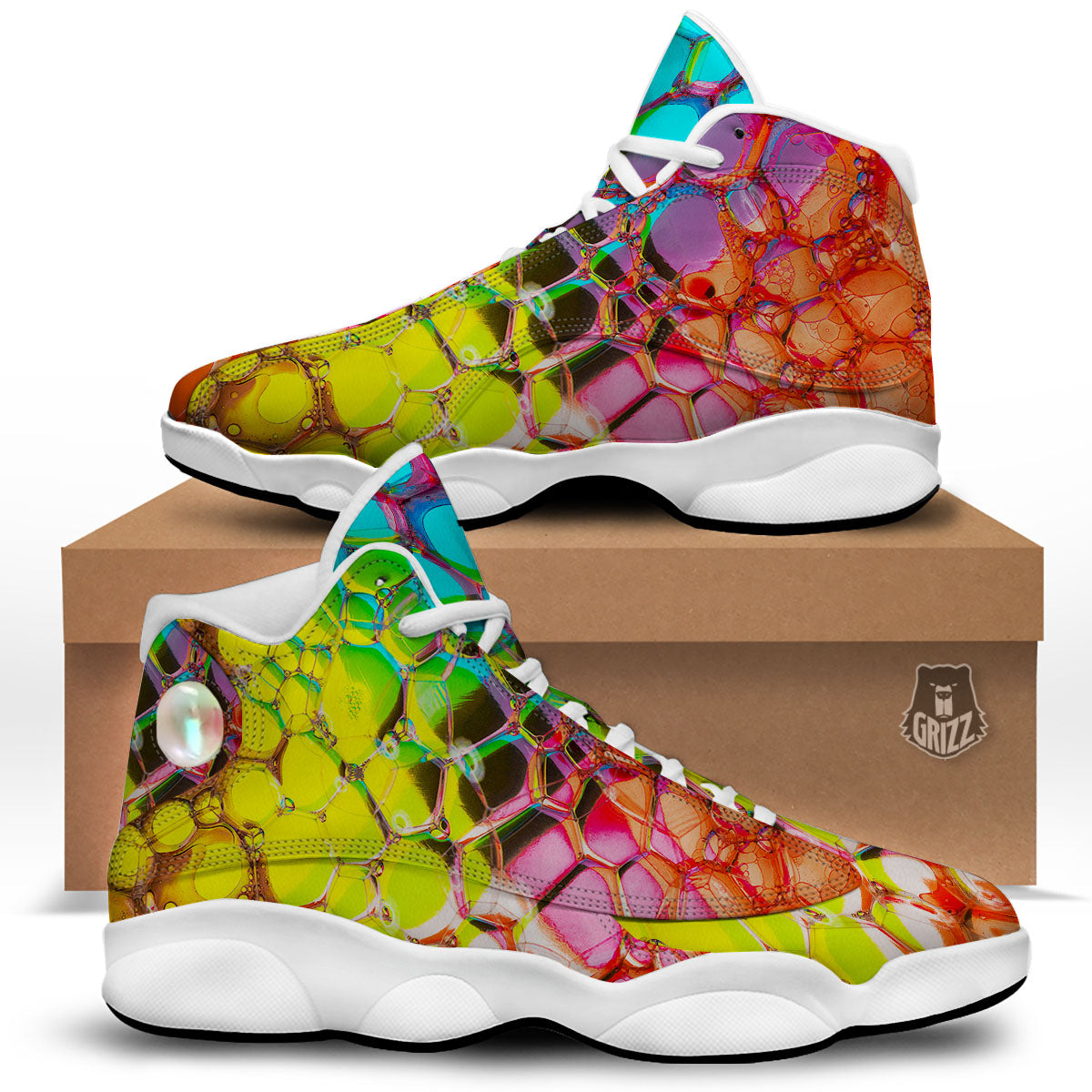 Bubble Soap Psychedelic Print White Basketball Shoes-grizzshop