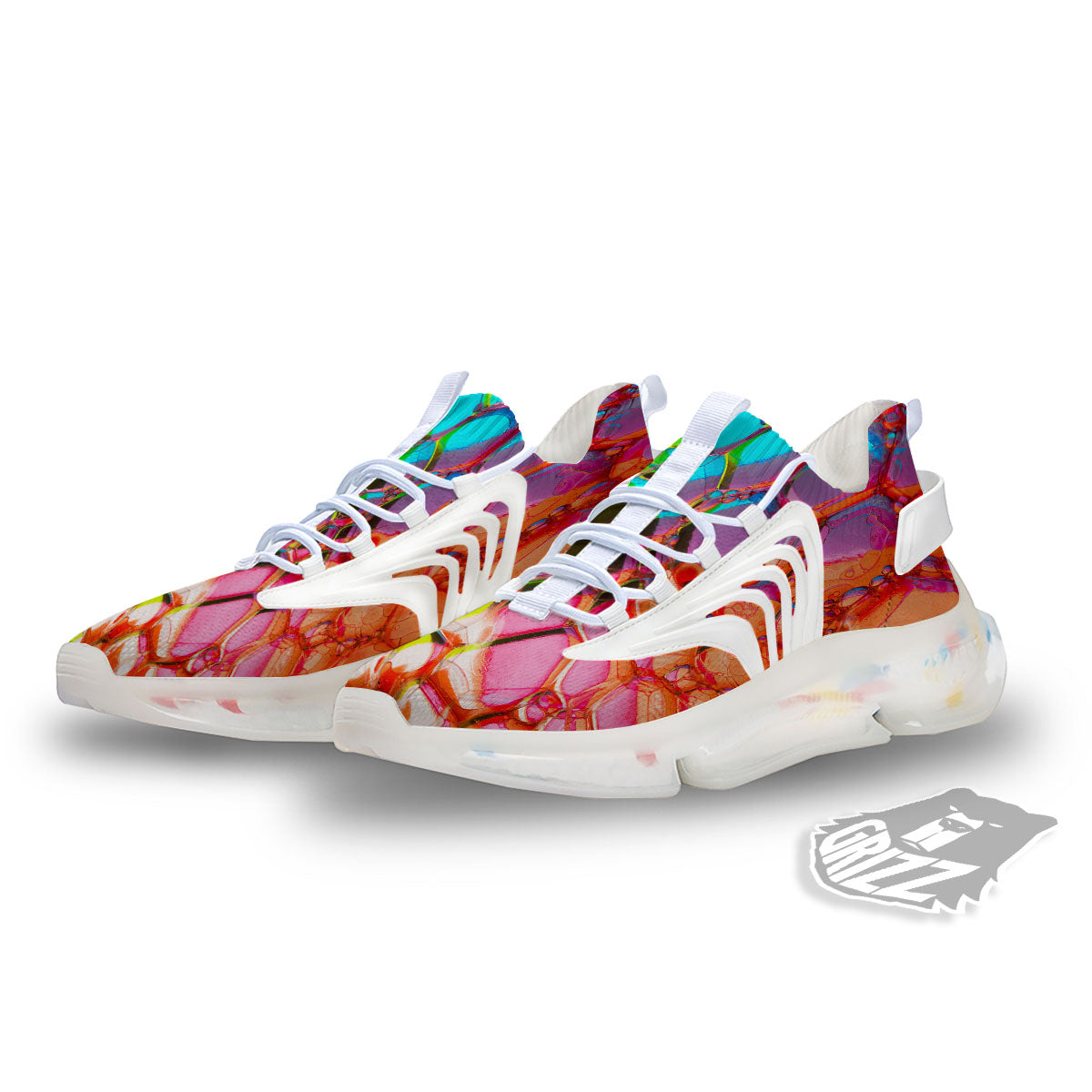 Bubble Soap Psychedelic Print White Gym Shoes-grizzshop