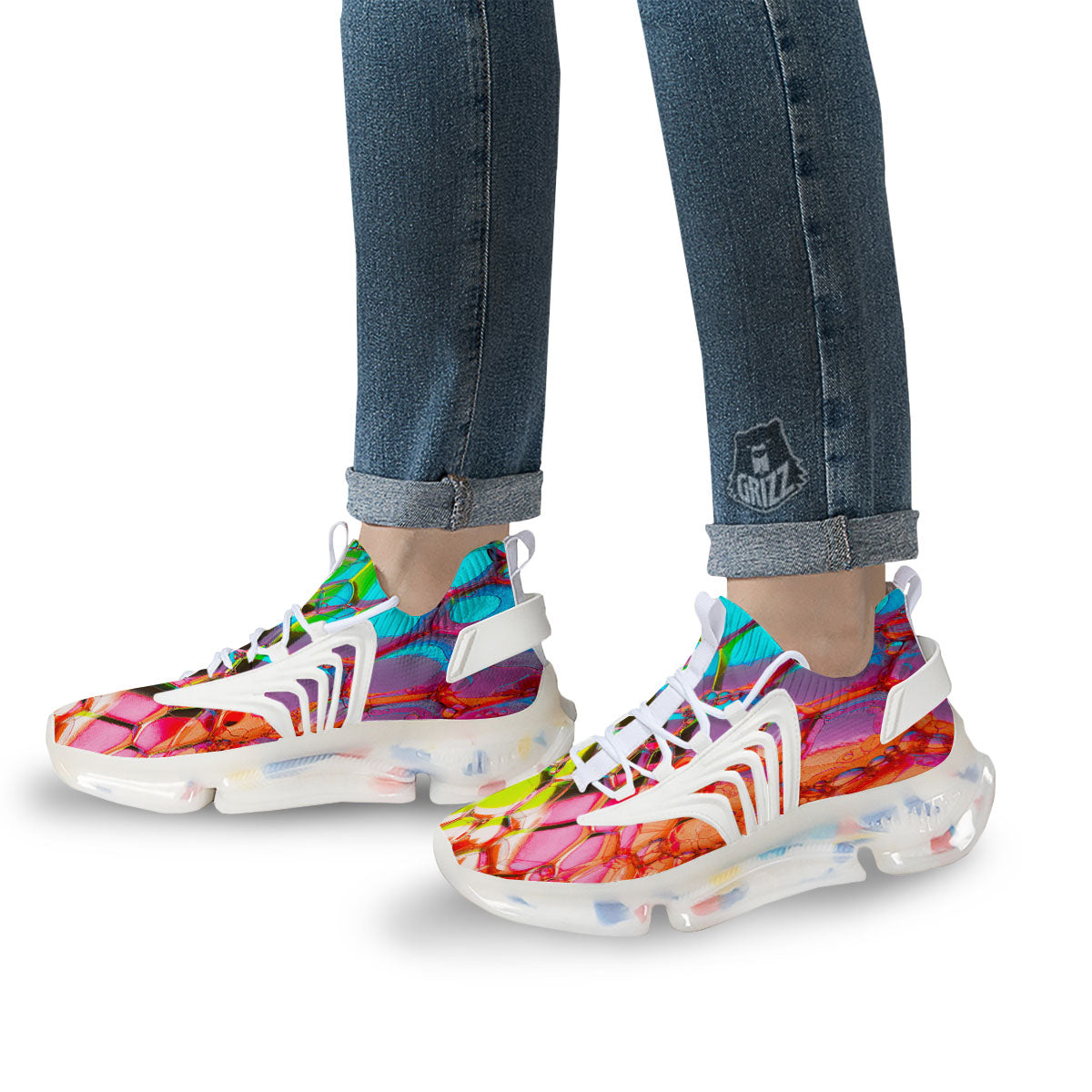 Bubble Soap Psychedelic Print White Gym Shoes-grizzshop