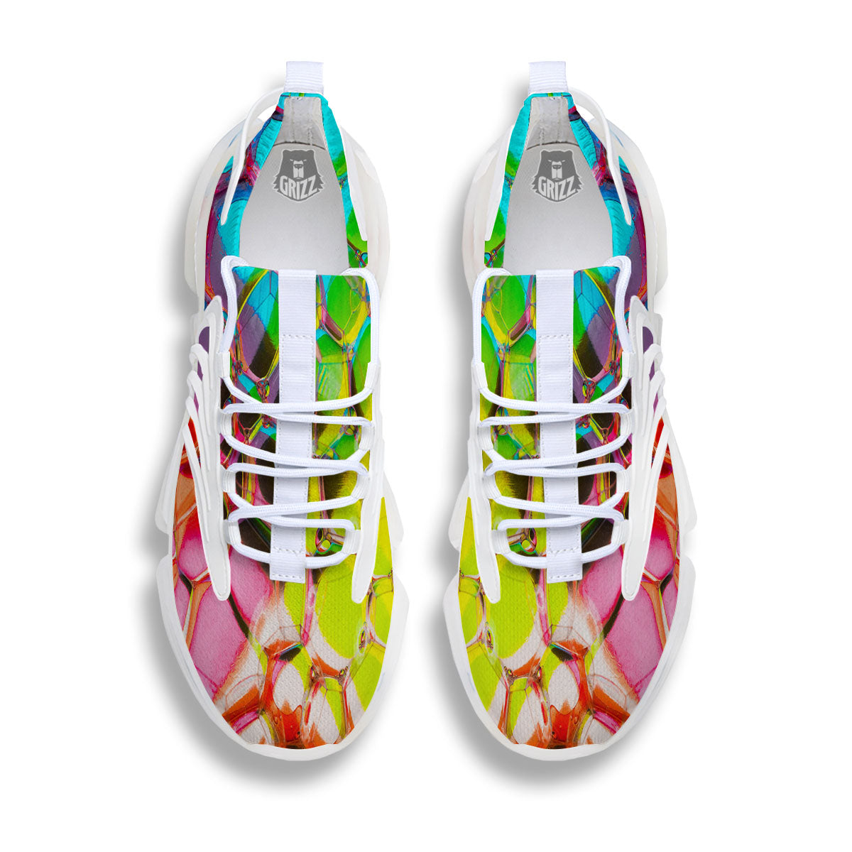 Bubble Soap Psychedelic Print White Gym Shoes-grizzshop
